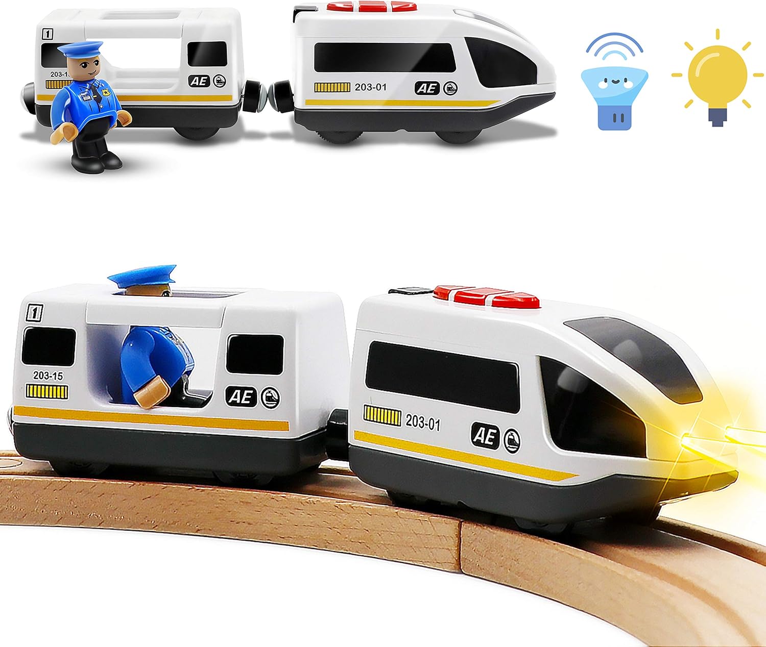 Tiny Land Battery Operated Action Locomotive Train (Magnetic Connection)- Powerful Engine Bullet Train Set Compatible with Thomas, Brio, Chuggington