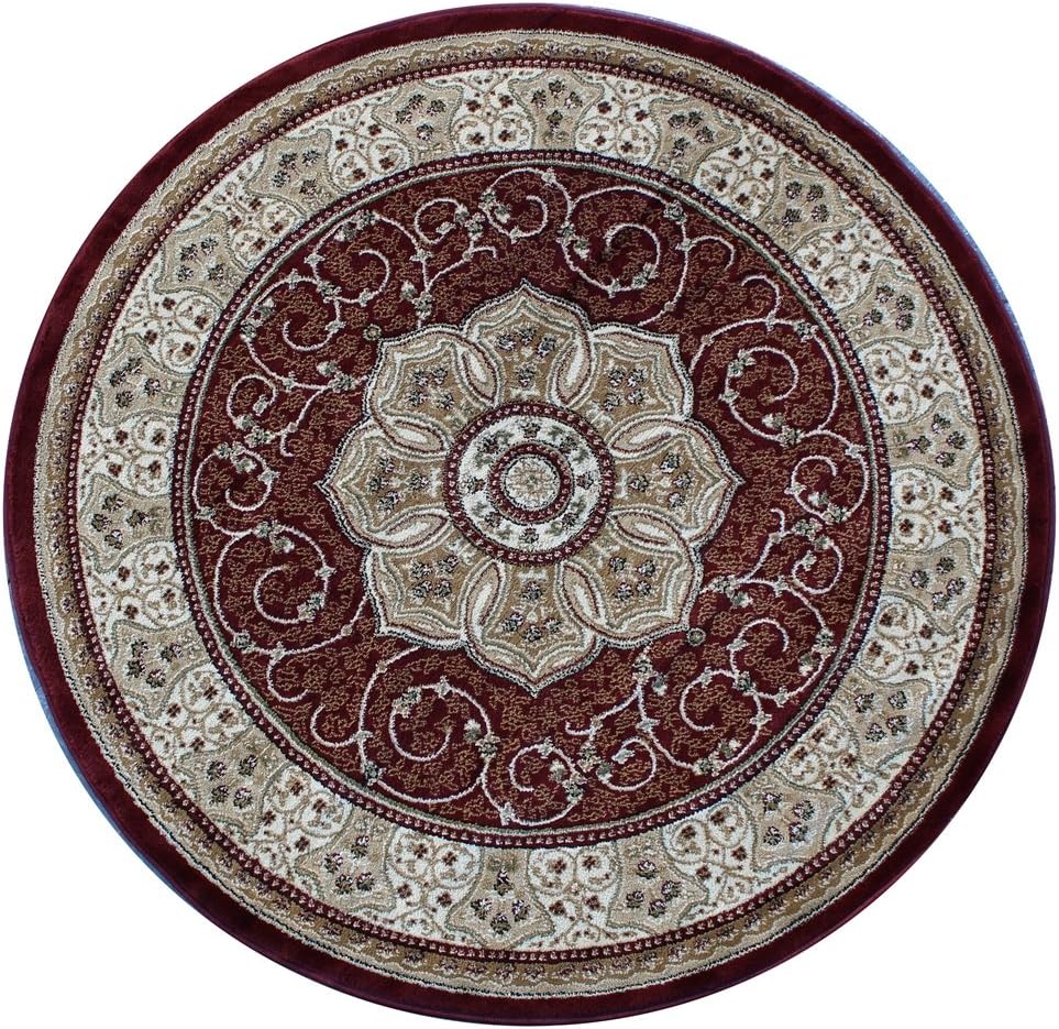 Masada Rugs – Alfombra tradicional con diseño 404 borgoña (7 pies 3 pulgadas x 7 pies 3 pulgadas) redonda