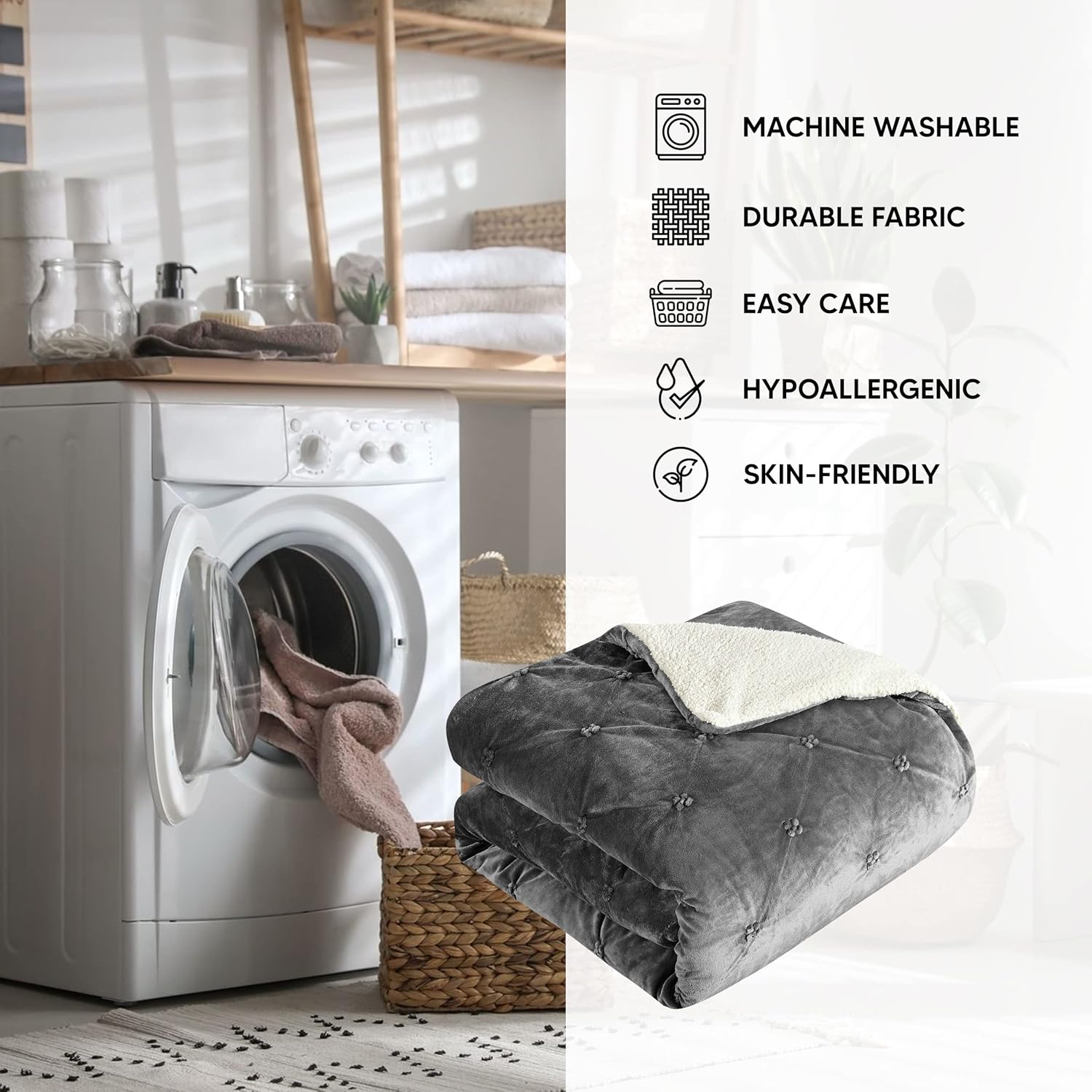 Chic Home CS4800-AN Josepha – Edredón plisado con volantes y frunces, forro de sherpa, beige, individual extra largo