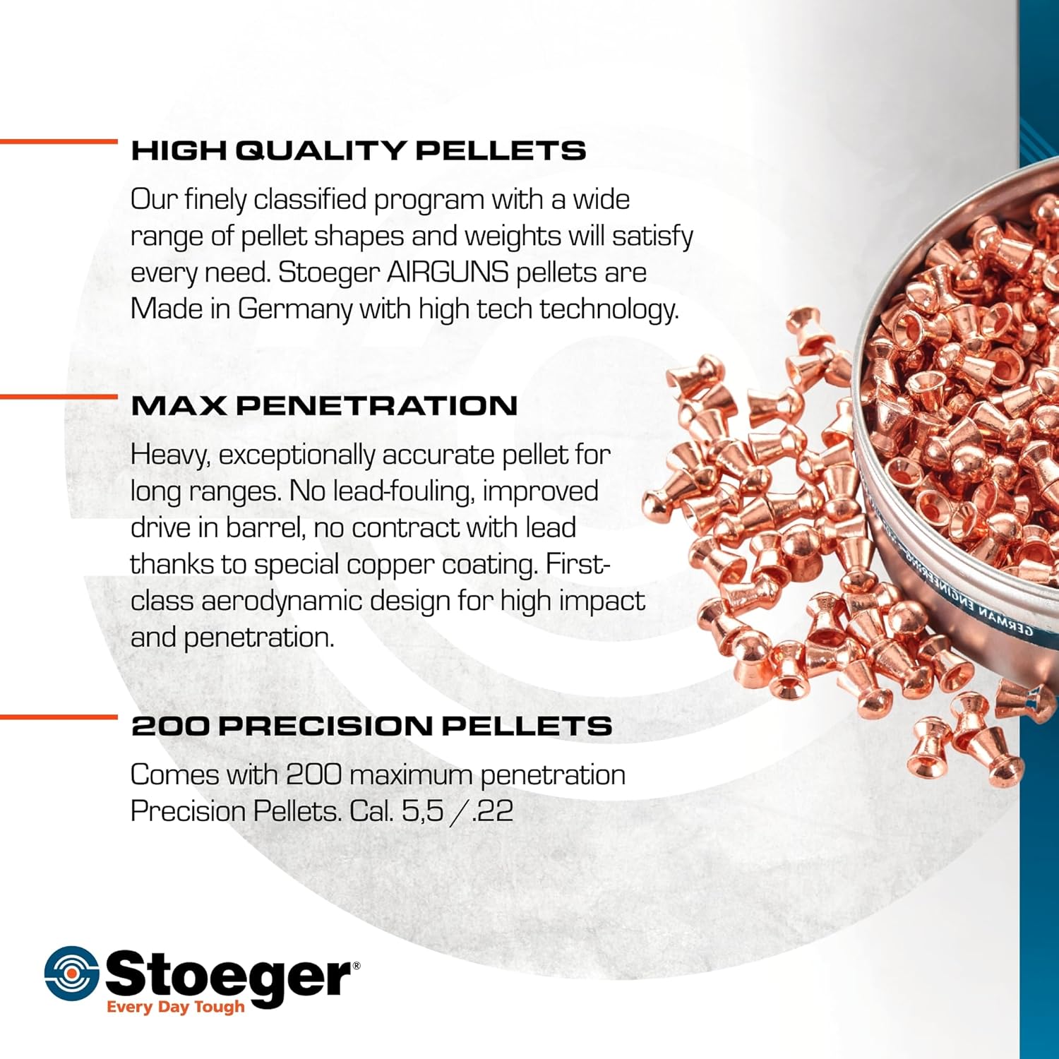 Stoeger X-Power, pellets puntiagudos de plomo y cúpula recubiertos de cobre, calibre 22, 200 unidades