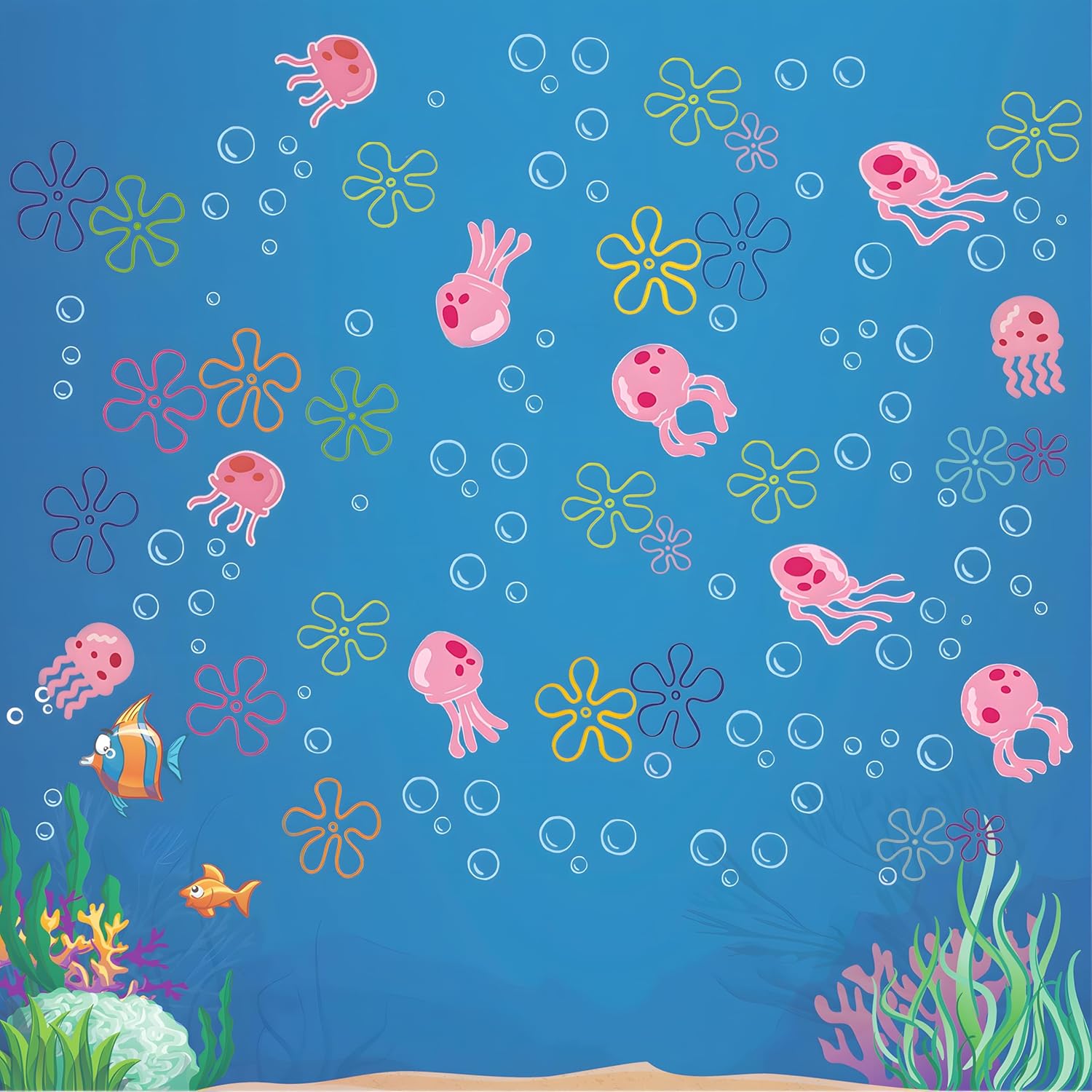 Calcomanías de pared de burbujas de medusas bajo el mar, océano, calcomanías de pared transparentes extraíbles para despegar y pegar, decoración de