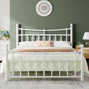 iPormis Marco de cama de metal tamaño matrimonial con cabecera de hierro artístico, marco de cama de plataforma de metal resistente con soporte de iPormis Marco de cama de metal tamaño matrimonial con cabecera de hierro artístico, marco de cama de plataforma de metal resistente con soporte de