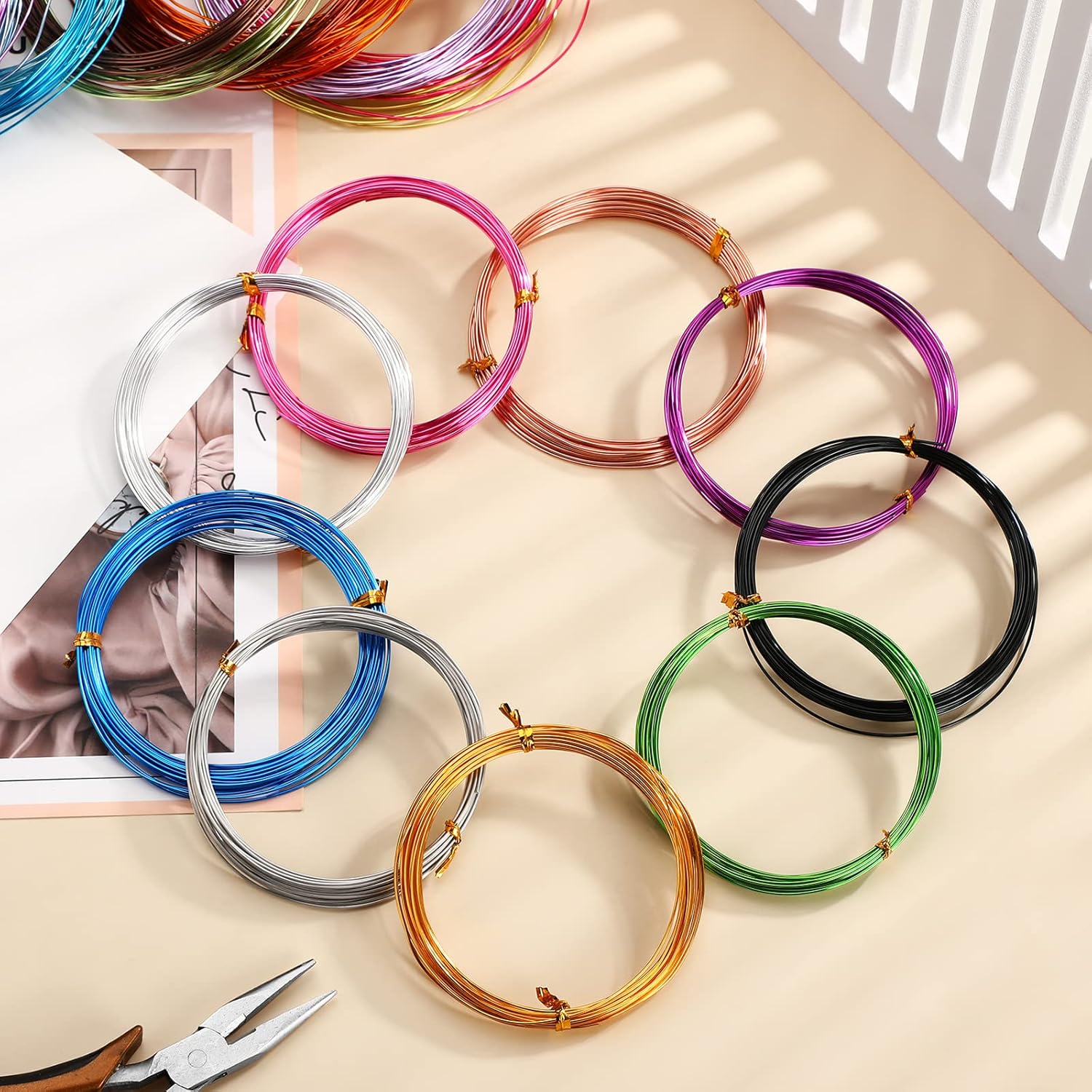 25 rollos de alambre de aluminio multicolor, calibre 200.031 in, metal flexible para joyería de colores artísticos, alambre para joyería (1230 pies)