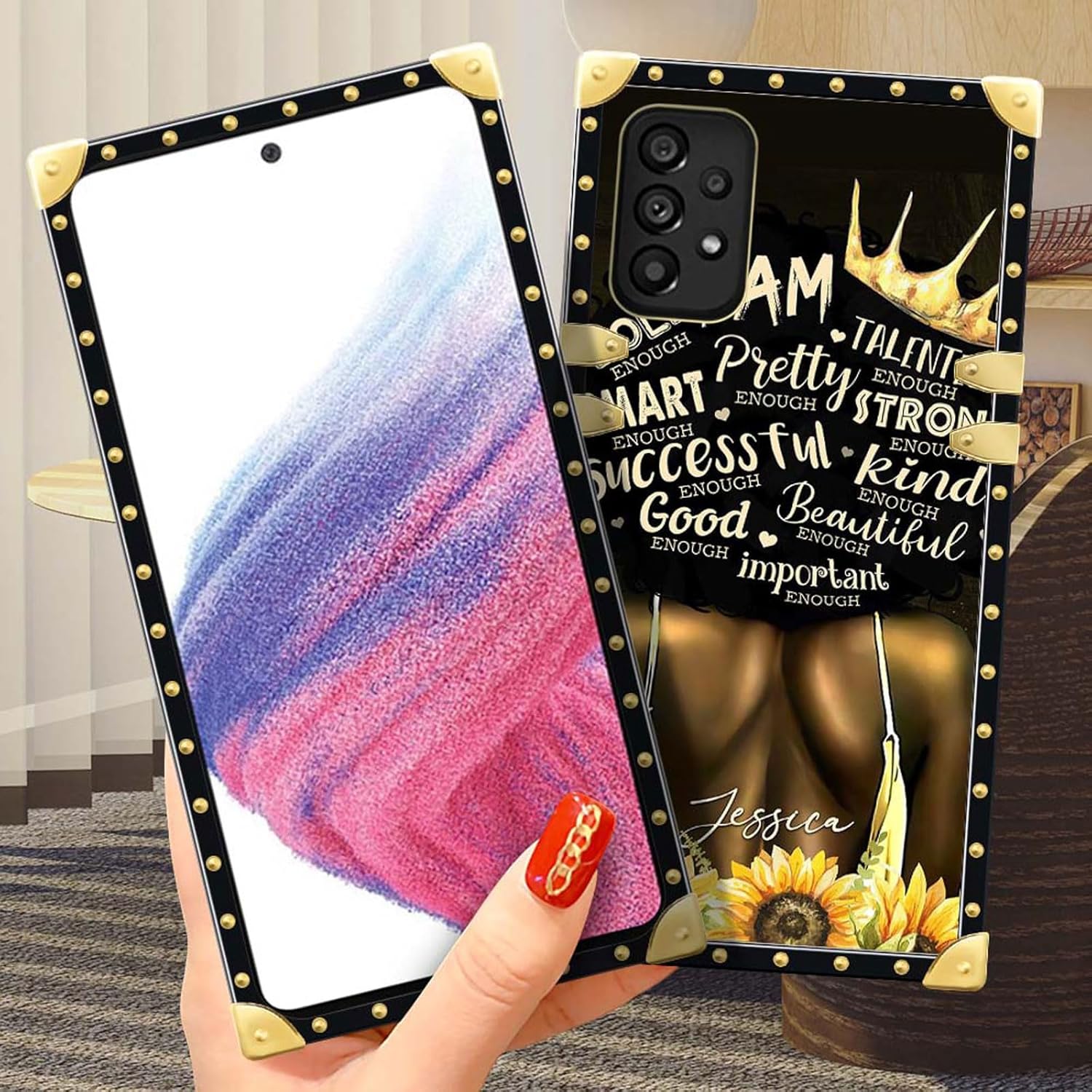 CARLOCA Funda compatible con Samsung Galaxy A53 5G, diseño de girasol, negro, dorado, de lujo, suave TPU duro, a prueba de golpes, protector para