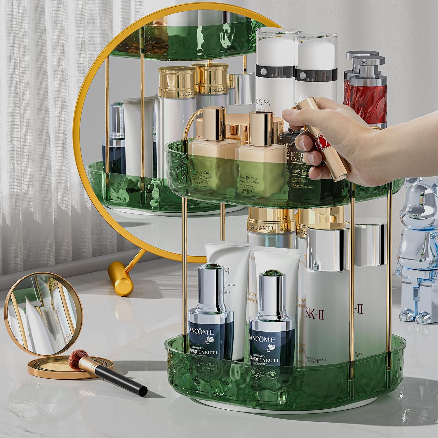 ZHIAI Organizador de maquillaje giratorio de 360, estante giratorio de maquillaje para baño, gran capacidad, almacenamiento de cosméticos, estante