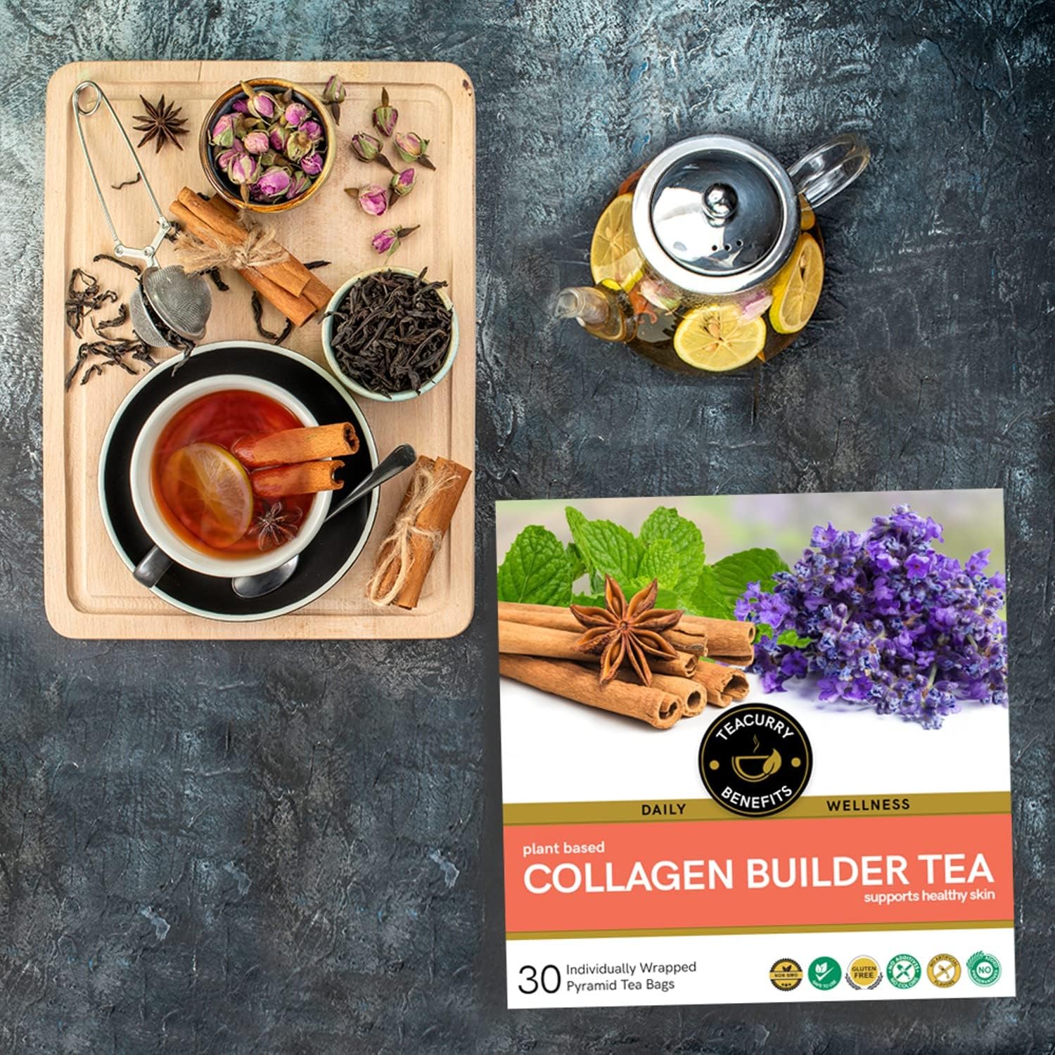 TEACURRY Té de colágeno (paquete de 1 mes, 30 bolsas de té)