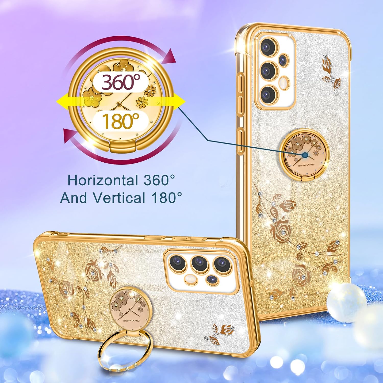 Coralogo (3 en 1 para Samsung Galaxy A53 5G – Funda para teléfono con purpurina brillante para mujeres y niñas, cubierta brillante con bonito diseño