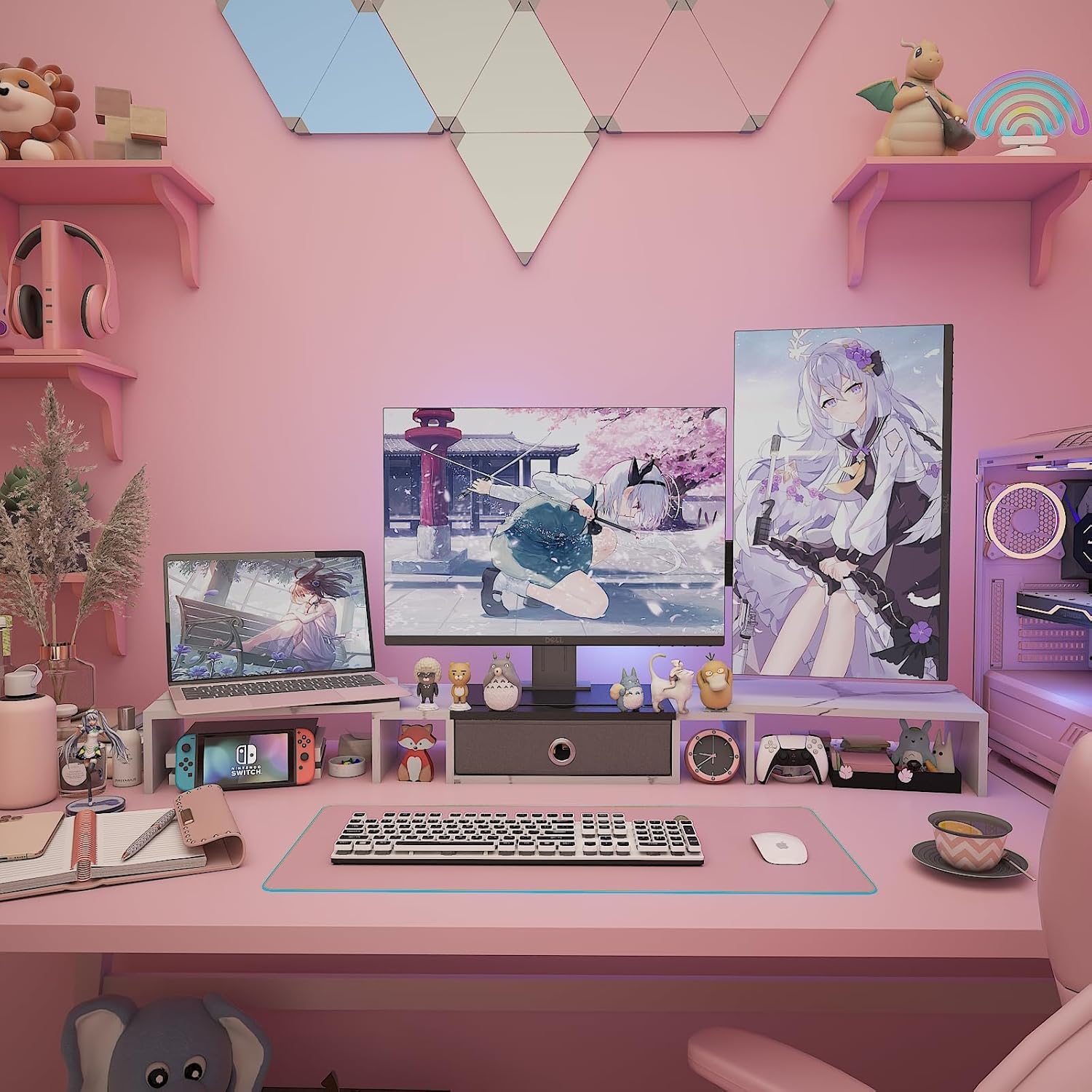 WESTREE Soporte elevador triple para monitor doble con cajón, extra grande ajustable para 2  3 monitores, solt para teléfono y tableta, soporte