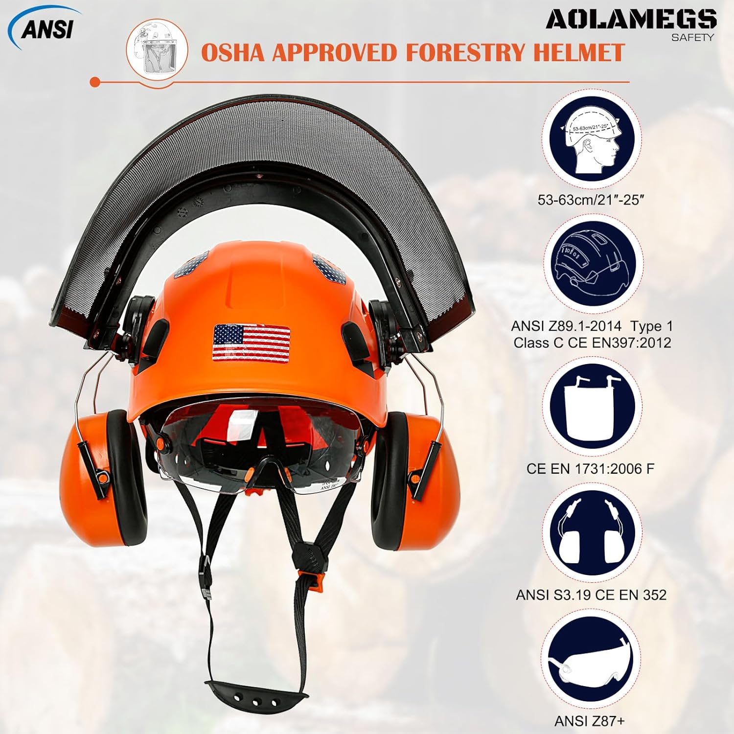Casco de motosierra con protector facial, orejeras y visera interior, casco de arborista aprobado por la OSHA, casco de seguridad forestal