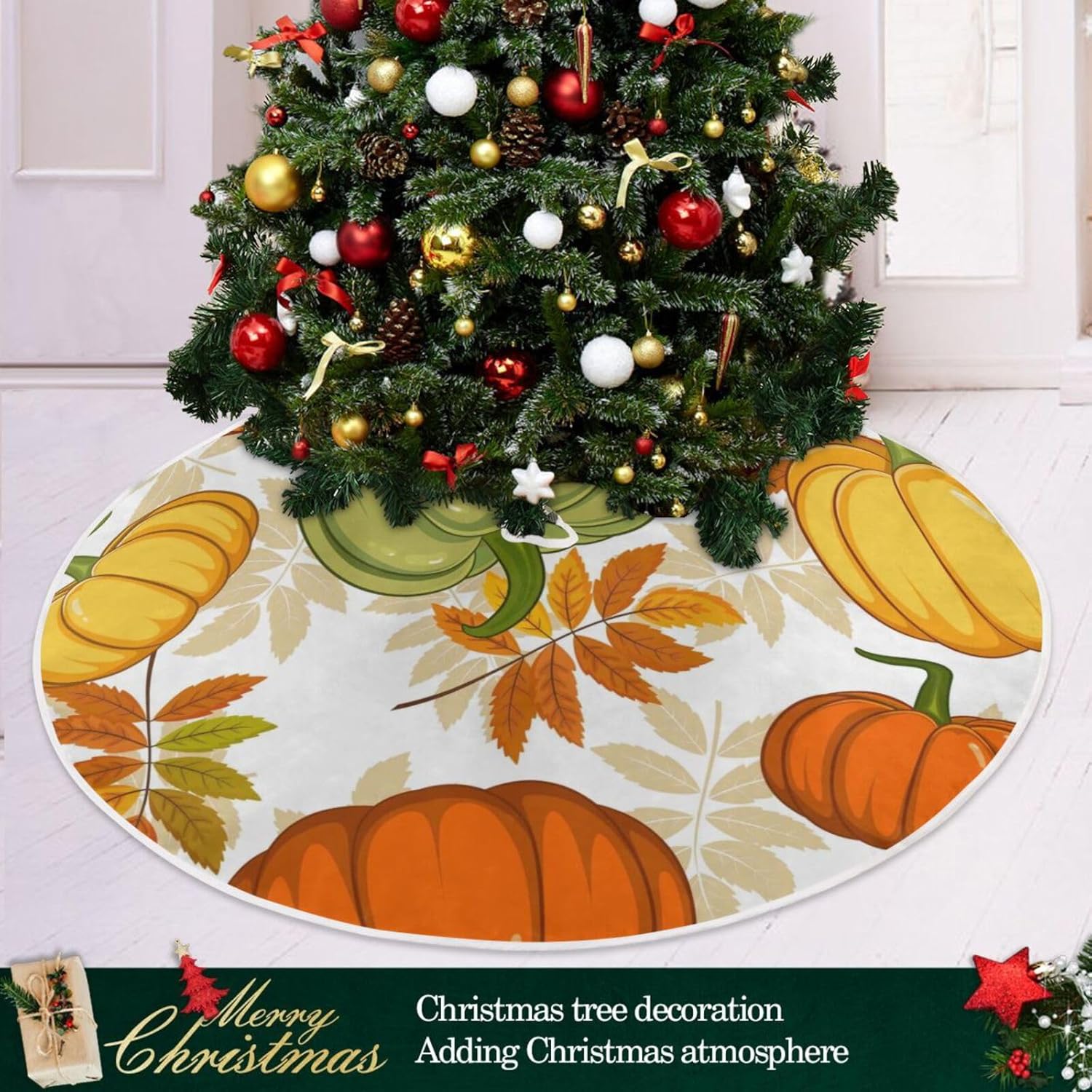 Falda de árbol de calabazas con hojas de arce que caen, falda suave para árbol de Navidad, decoraciones de falda de árbol de Navidad, faldas de