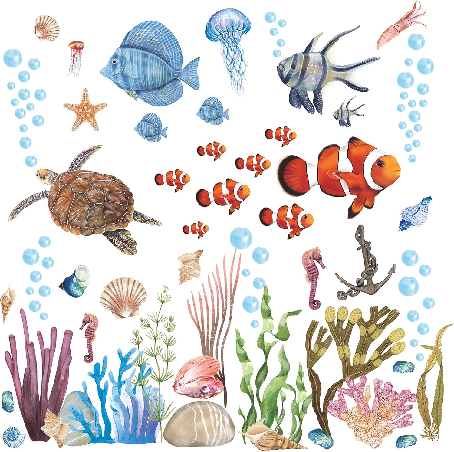RW-1045 – Calcomanías de pared de animales marinos submarinos 3D, calcomanías de pared de animales marinos submarinos, bricolaje, peces corales,