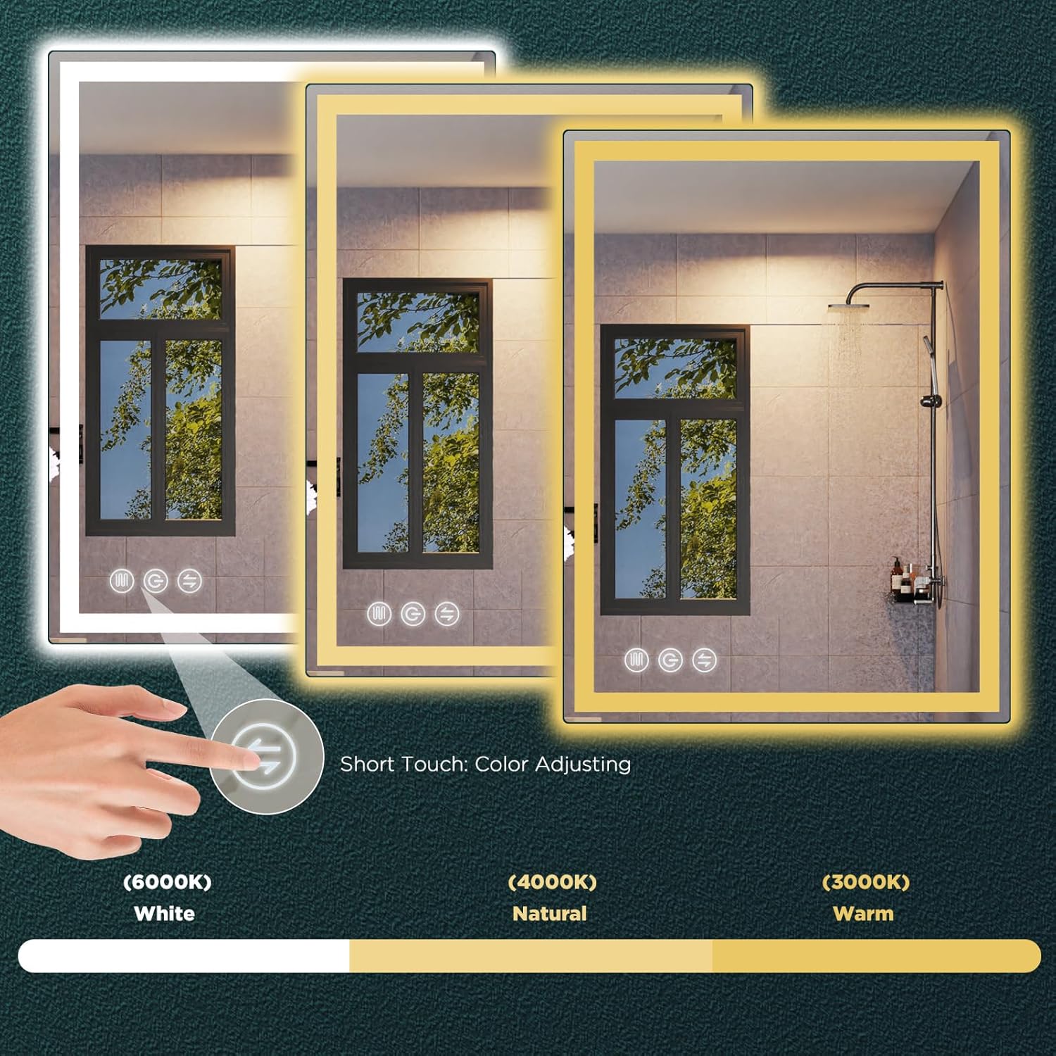 Espejo de baño LED para pared, espejo inteligente de 28 x 36 pulgadas con luces, espejos de pared delanteros y retroiluminados, certificación UL,