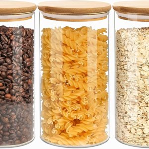 Recipiente hermético de almacenamiento de vidrio con tapa de madera (40 onzas), recipiente transparente para almacenamiento de alimentos con tapa de Recipiente hermético de almacenamiento de vidrio con tapa de madera (40 onzas), recipiente transparente para almacenamiento de alimentos con tapa de