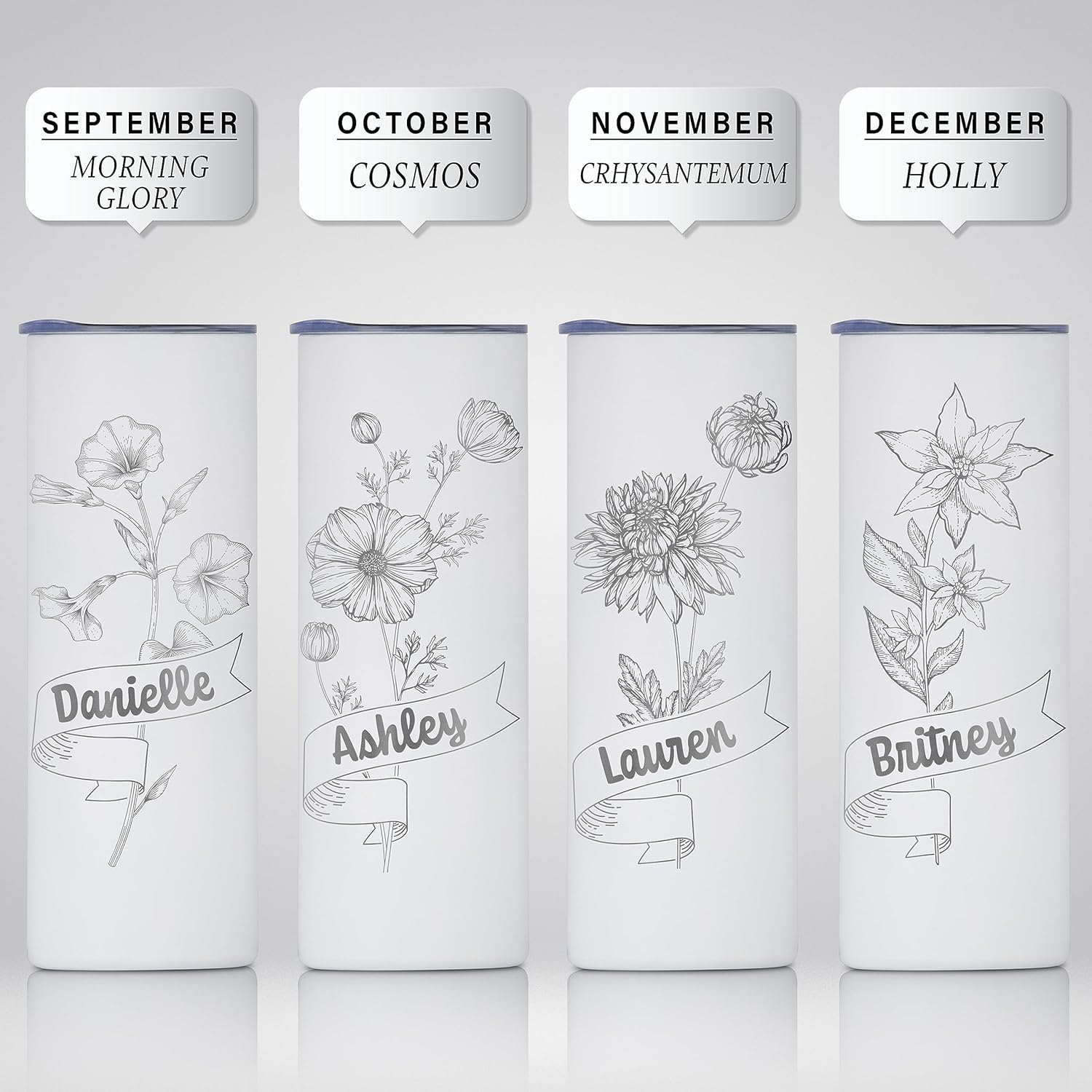 Vaso personalizado con flor de nacimiento grabada y nombre, vaso de café aislado al vacío de acero inoxidable de 20 onzas con tapa deslizante, taza