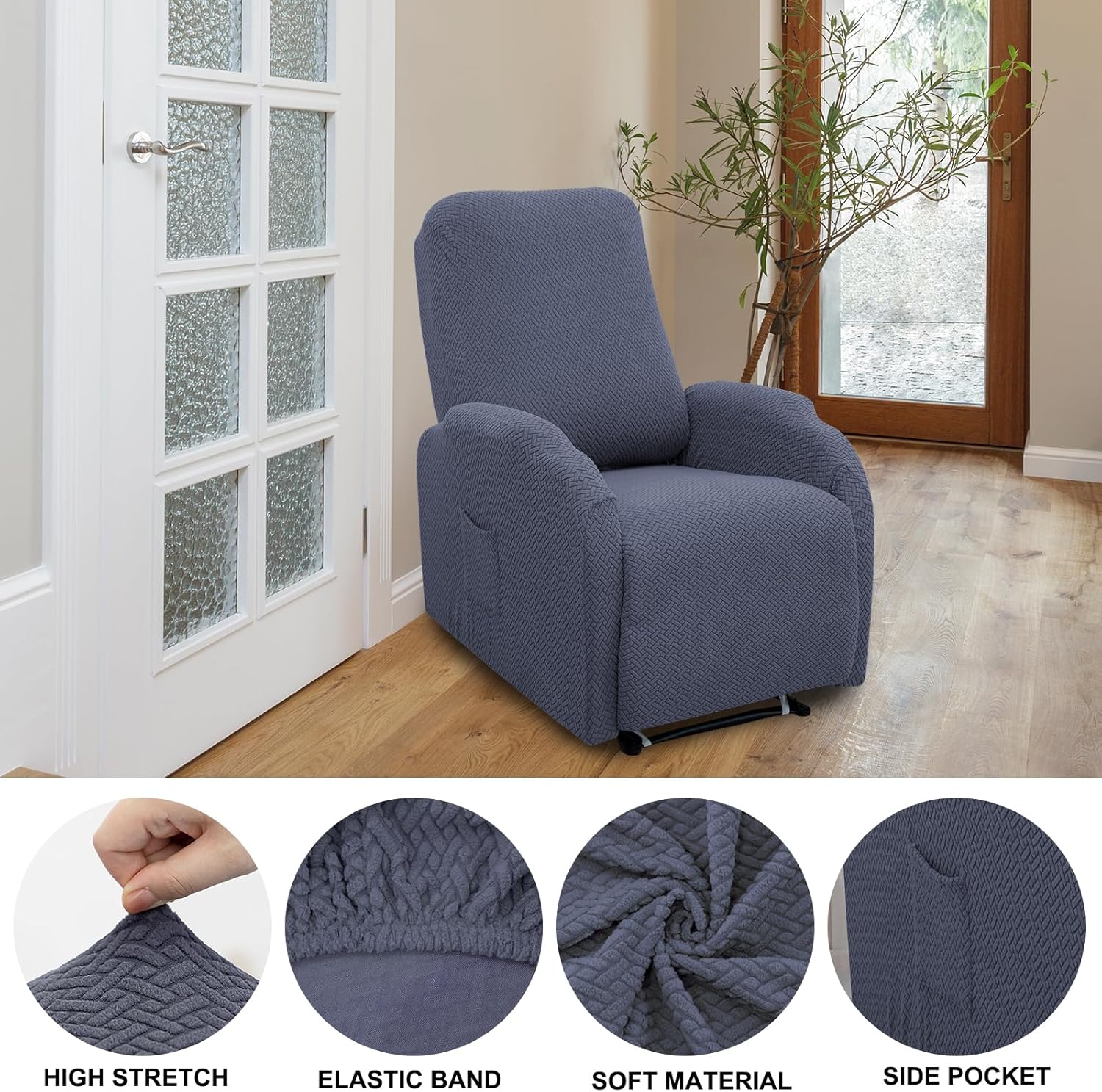 HAOYONG Funda para silla reclinable, 4 piezas, funda para sofá reclinable, funda de jacquard para 1 asiento, fundas para sofá reclinable Lazyboy,