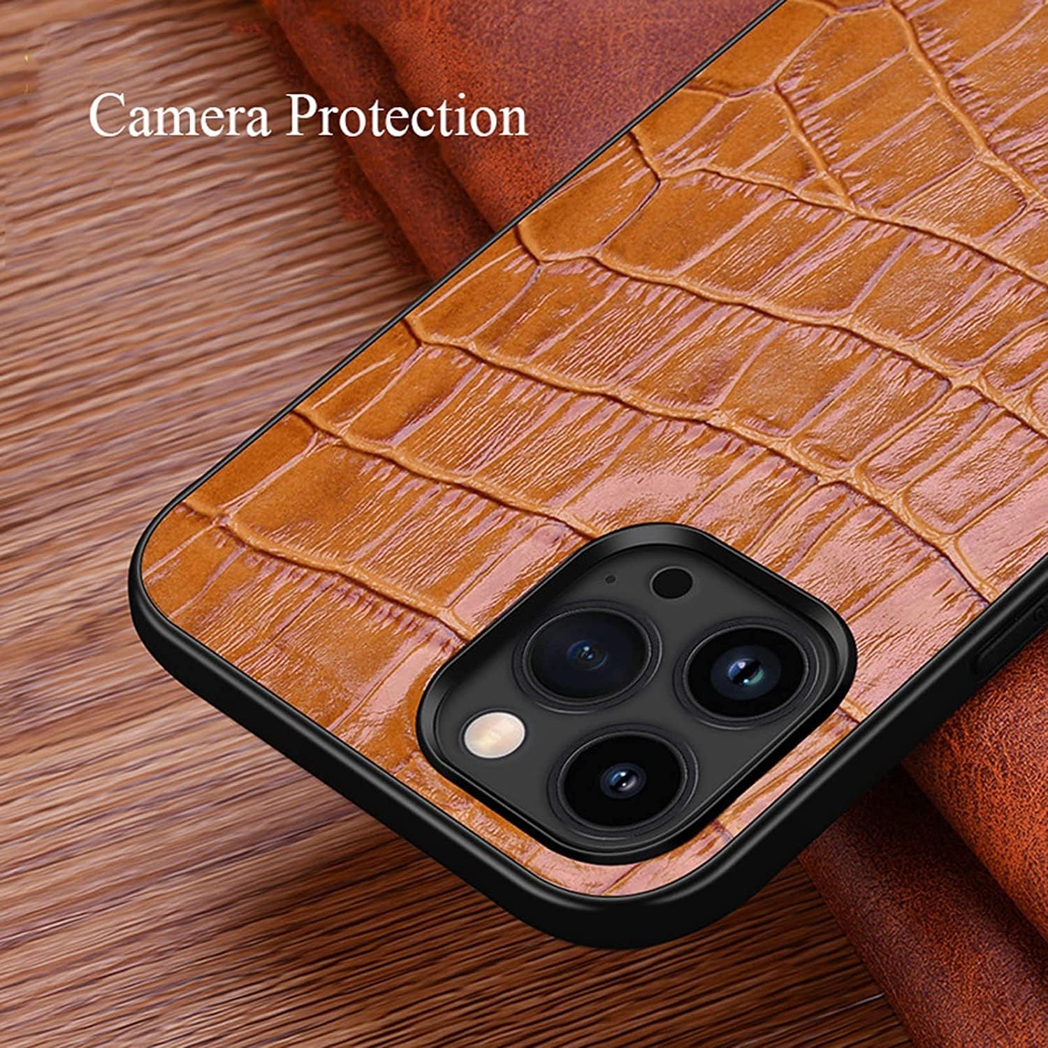 CYSUE Funda de cuero genuino para iPhone 1414 Plus14 Pro14 Pro Max, diseño clásico de cocodrilo de cuero genuino, ajuste delgado, funda protectora