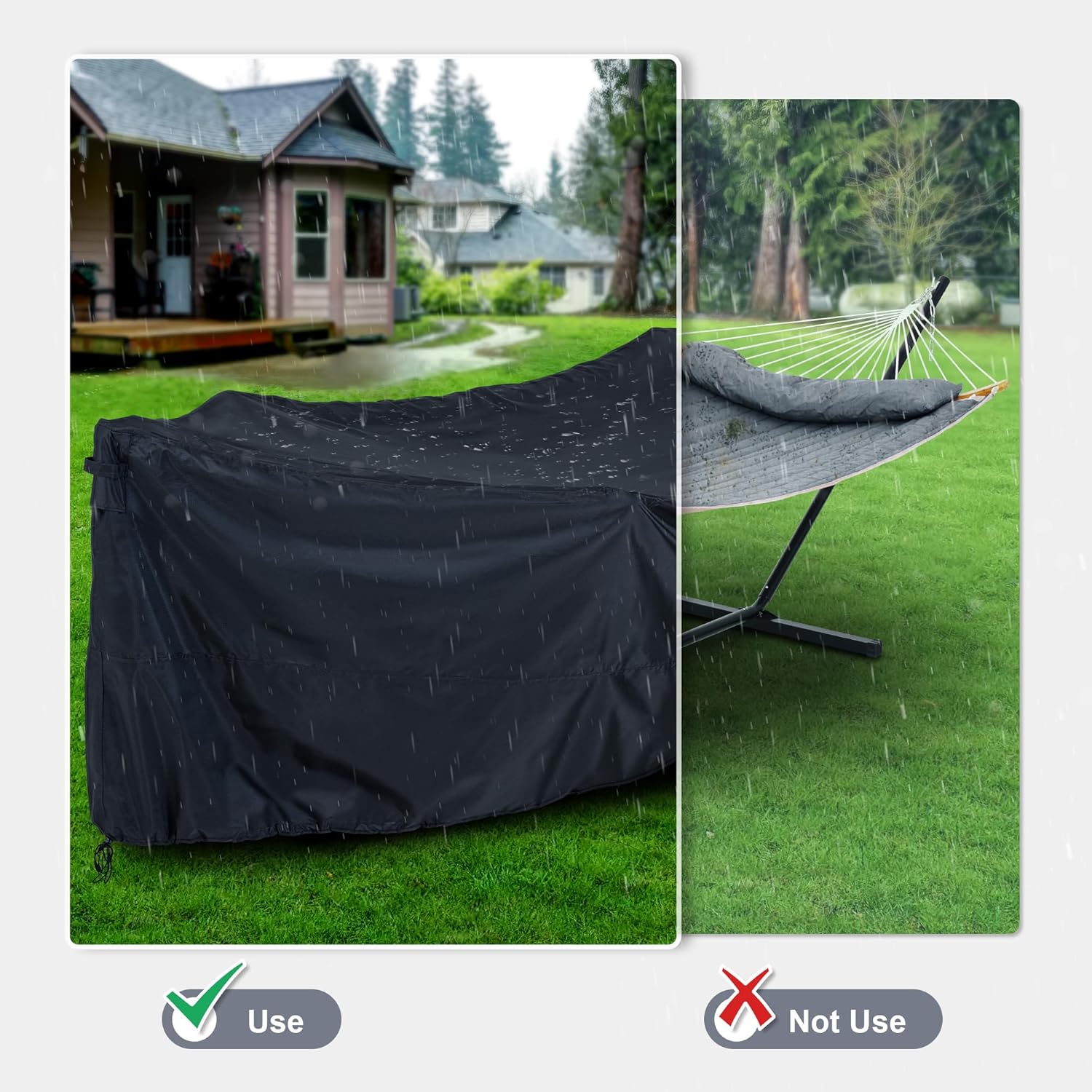 Funda de hamaca gruesa para soporte de hamaca de 12 pies, cubierta de hamaca impermeable 210D con asas y rejillas de ventilación, color negro