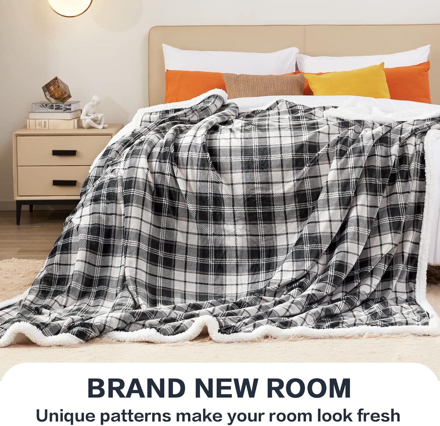 inhand Manta sherpa, a cuadros, cálida, acogedora, suave, para sofá, cama, sofá, manta reversible de franela de felpa esponjosa para adultos,