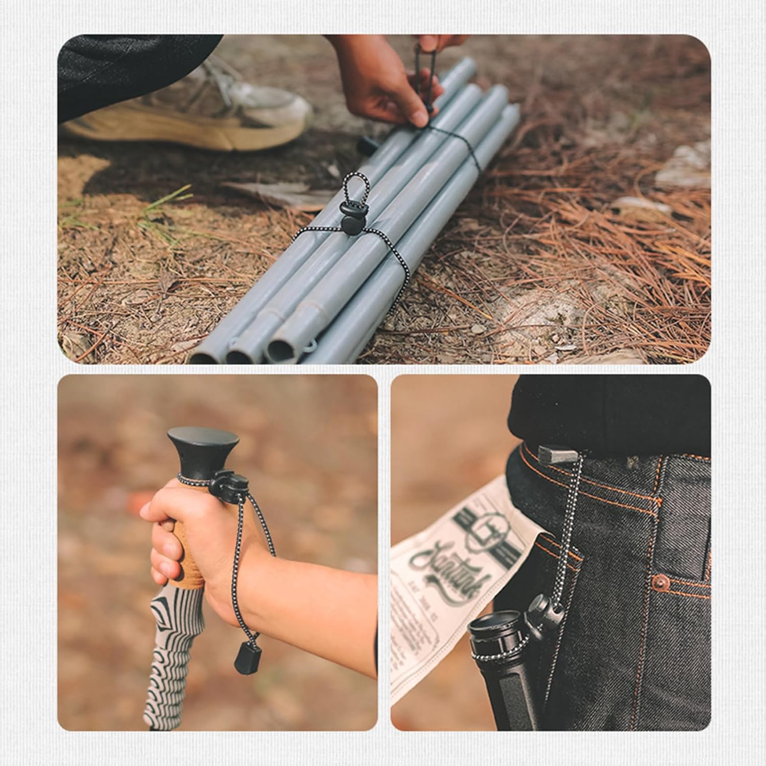 Dollandd – Mochila con hebilla de cuerda para caminar, cordón elástico, hebilla de fijación, soporte para palo de senderismo para camping,