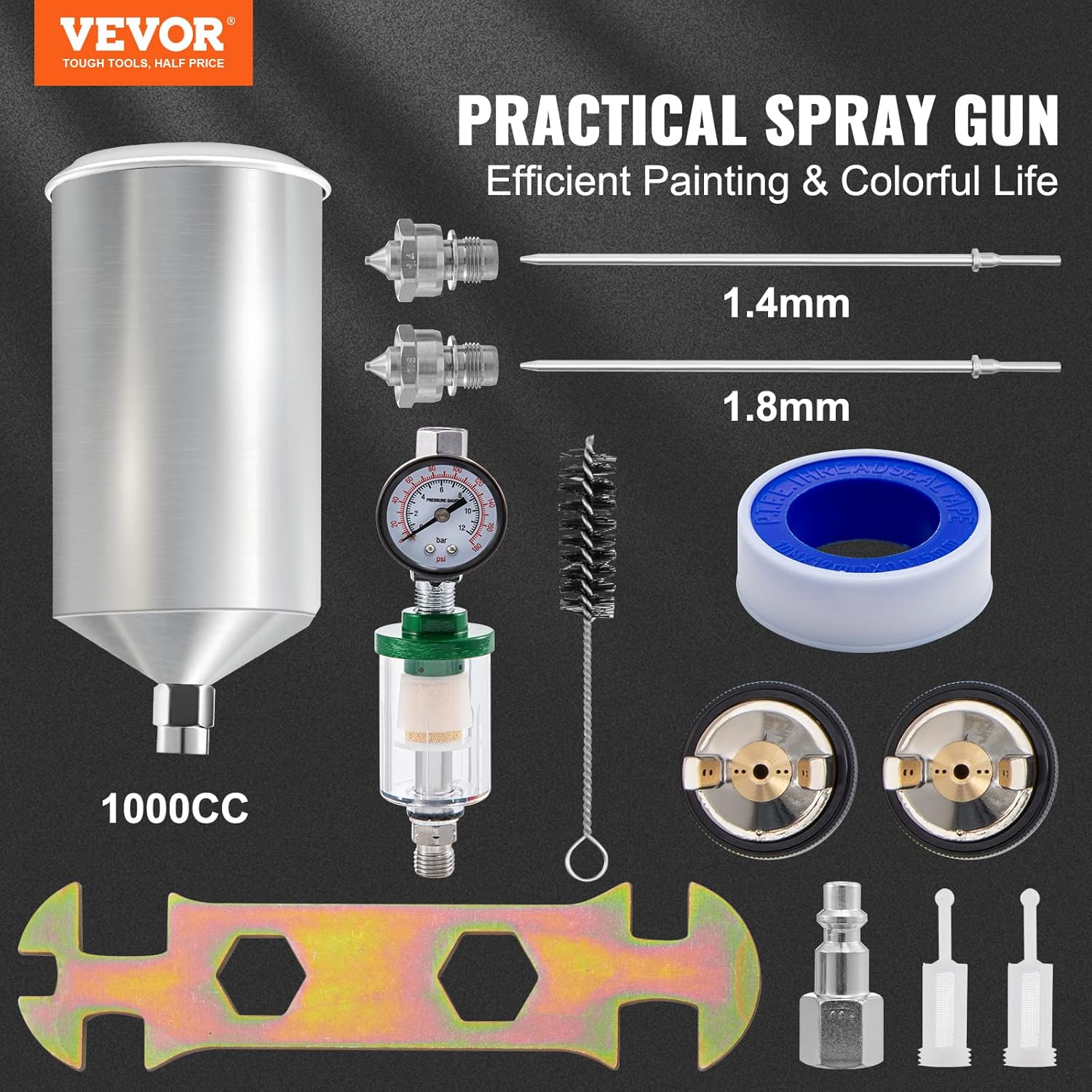 VEVOR LVLP – Pistola pulverizadora de pintura automática, pistola pulverizadora de pintura de alto rendimiento con 3 boquillas de 1.31.40.071 in,