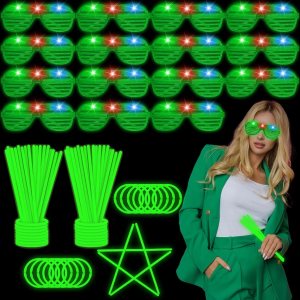 115 piezas de suministros de fiesta que brillan en la oscuridad, 100 collares verdes brillantes a granel, 15 lentes LED para el 4 de julio, juguete 115 piezas de suministros de fiesta que brillan en la oscuridad, 100 collares verdes brillantes a granel, 15 lentes LED para el 4 de julio, juguete