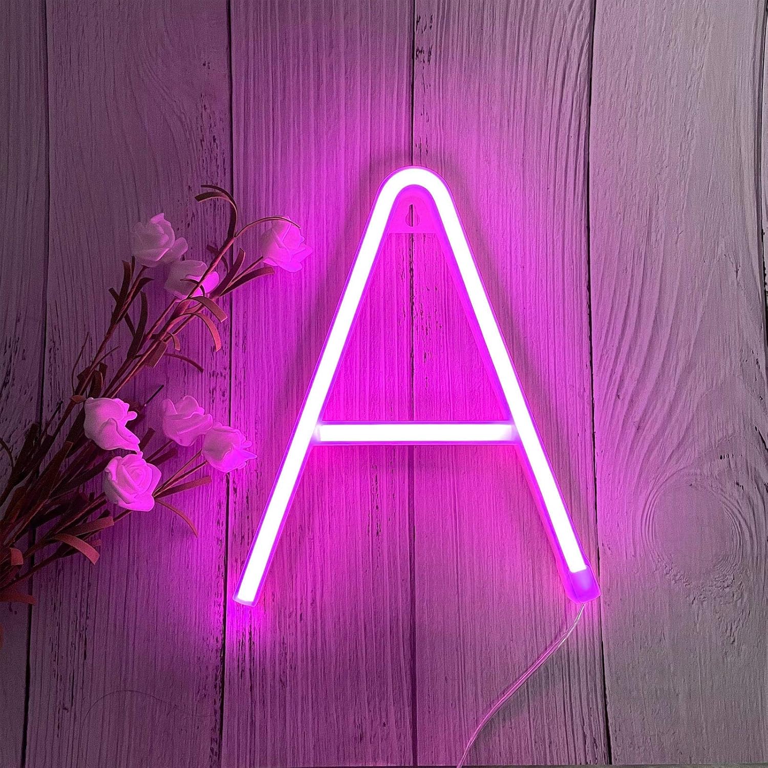 ENUOLI Letrero de letras de neón rosa con letras de neón, con pilas, alimentadas por USB, alfabeto, luces de neón, decoración de pared, palabras