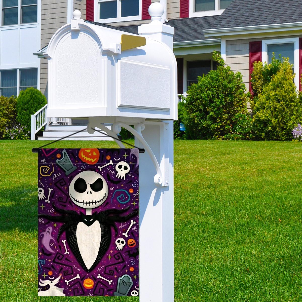 Sunwer The Nightmare Before Christmas – Bandera de jardín Jack Skellington para decoración de fiesta de Halloween, patio delantero al aire libre,