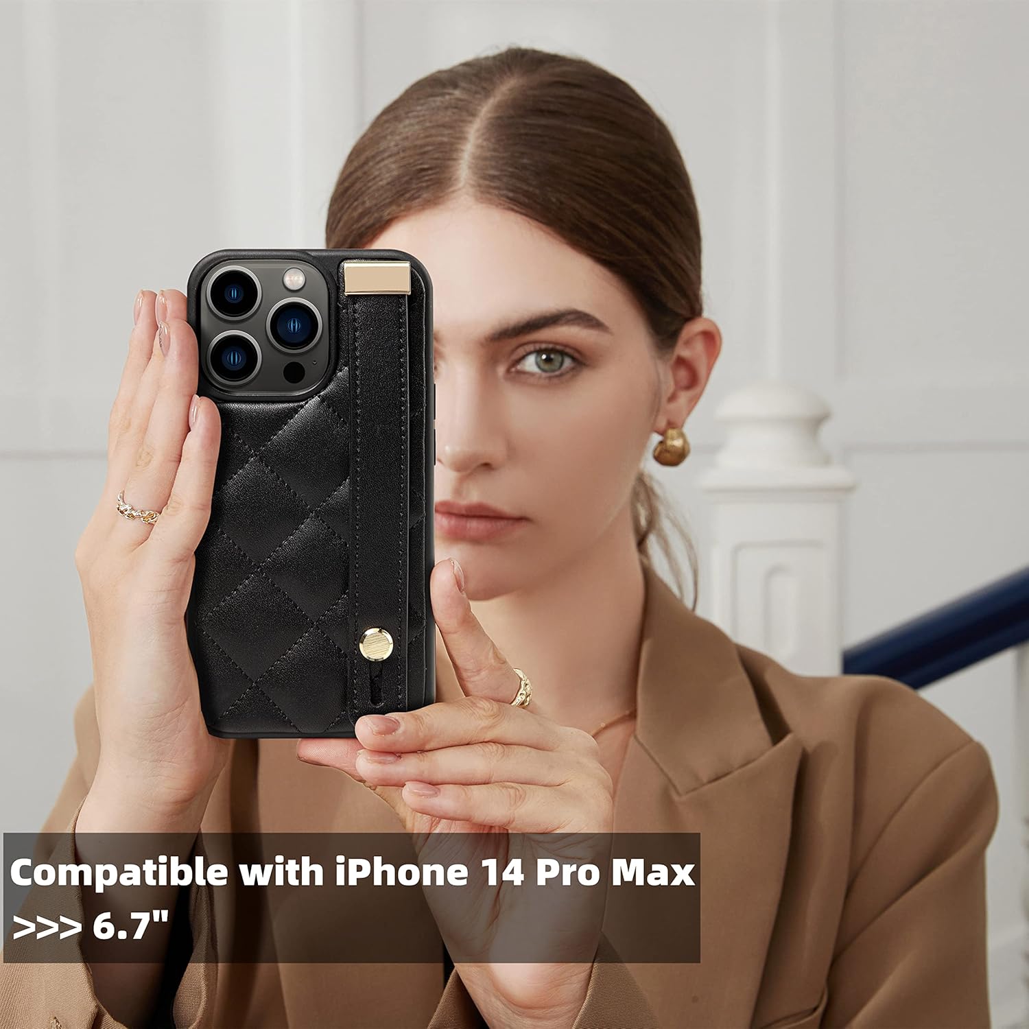 ZVE iPhone 14 Pro Max – Funda acolchada de piel con función atril para mujer, con correa compatible con iPhone 14 Pro Max, 5G de 6.7 pulgadas, color