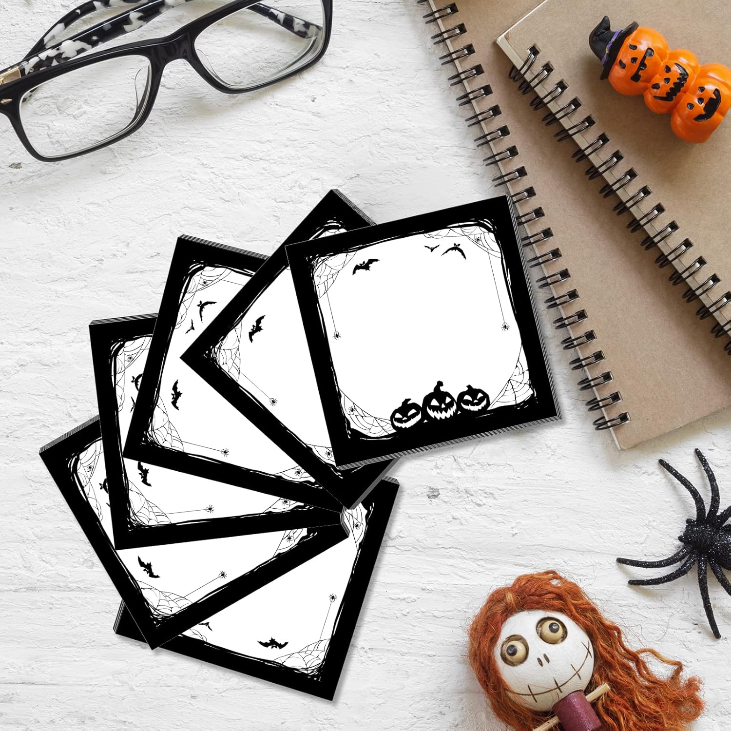 Bloc de notas adhesivas de Halloween con murciélago de calabaza araña, notas de estudio de trabajo, 450 piezas de notas autoadhesivas extraíbles de
