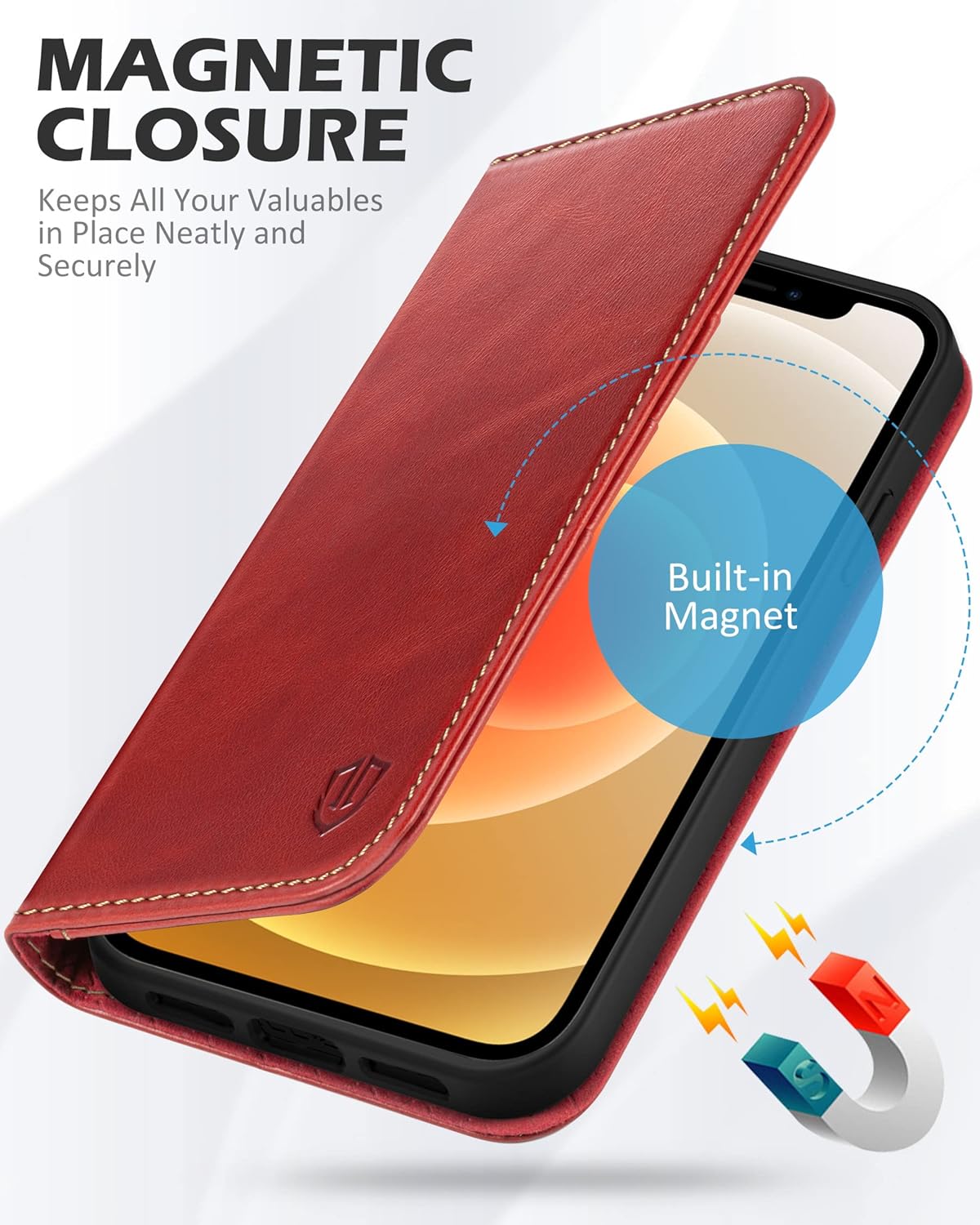 SHIELDON Funda tipo cartera para iPhone 12 Pro de 6.1 pulgadas, piel auténtica para iPhone 12, función atril y bloqueo RFID, ranuras para tarjetas