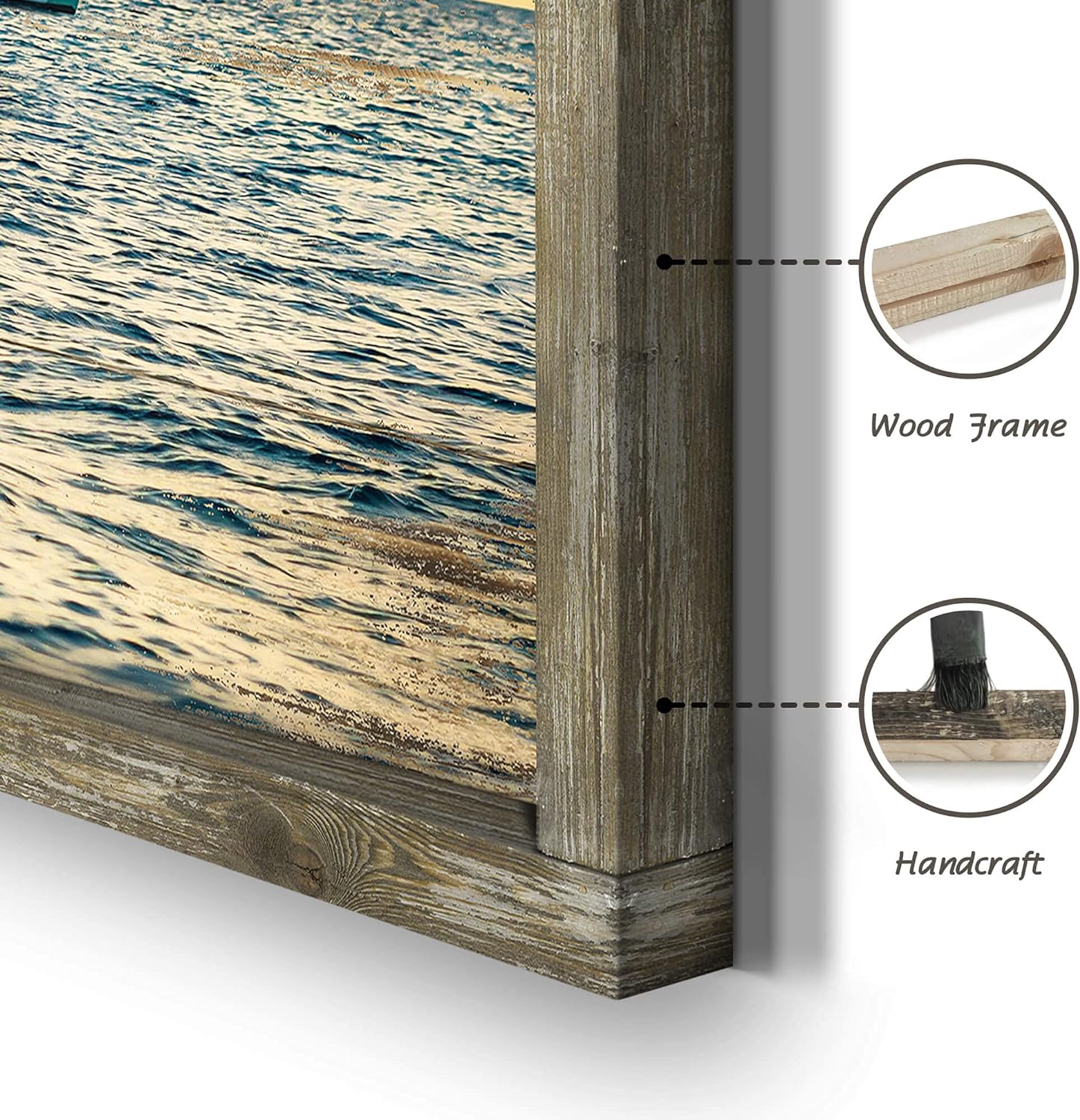 Arte de pared de madera enmarcado en el océano arte de pintura costera de 40 x 20 pulgadas, decoración de velas, puesta de sol, paisaje marino,
