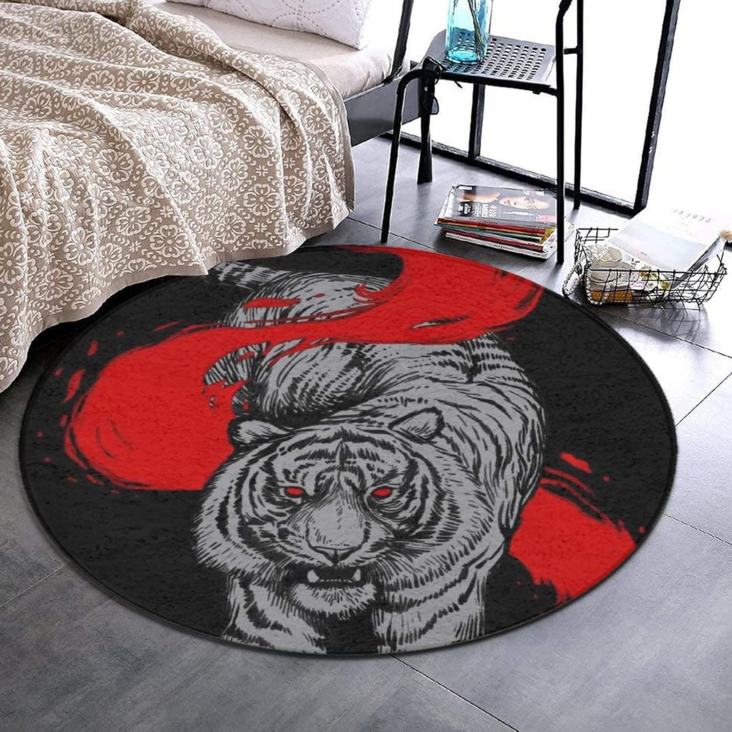 Lujosa alfombra redonda de 24 pulgadas de diámetro, diseño de animales de tigre, antideslizante, decoración abstracta para sala de estar, hogar,