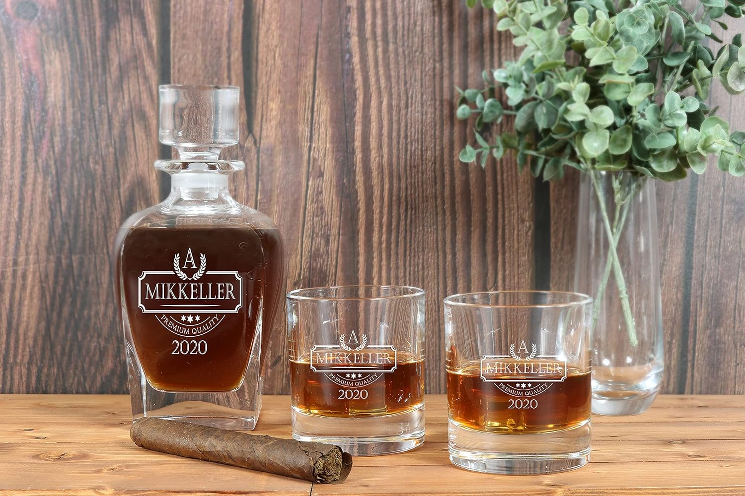 Lenox Tuscany Classics – Juego de decantador de whisky personalizado, decantador de cristal grabado personalizado y vasos con grabado de corona