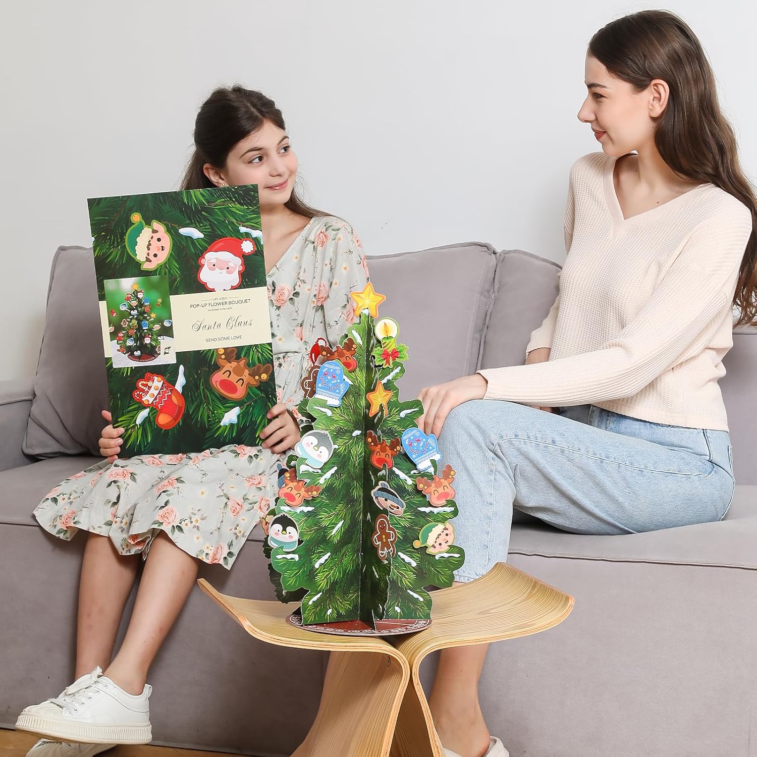 Árbol de Navidad plegable desplegable de 19.7 pulgadas, decoración del hogar, con mariposa, decoración de Navidad, tarjetas, sobres, para decoración