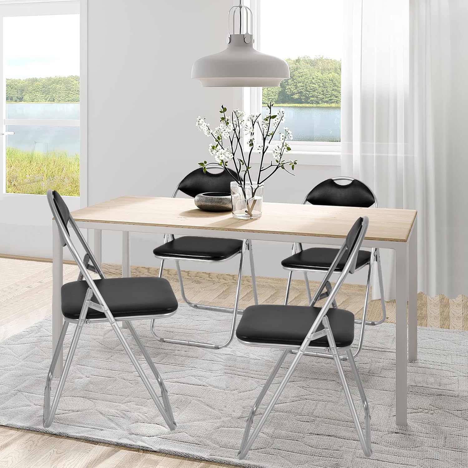 ARLIME Paquete de 2 sillas plegables con asientos acolchados, silla plegable de metal con mango de agarre extra, sillas plegables negras para el