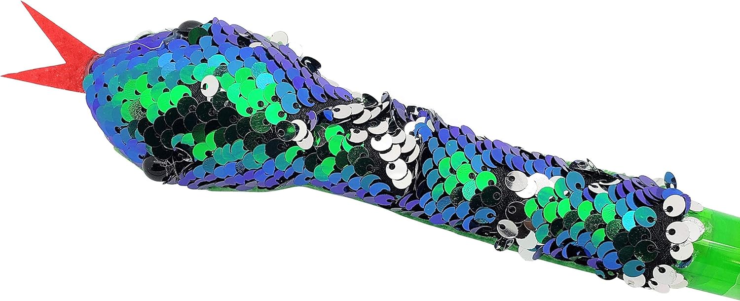 Bolígrafo de serpiente de lentejuelas verdeazul a plateado de 8 pulgadas, bonito juguete de peluche suave (paquete de 6) (serpiente de sequina, 6,