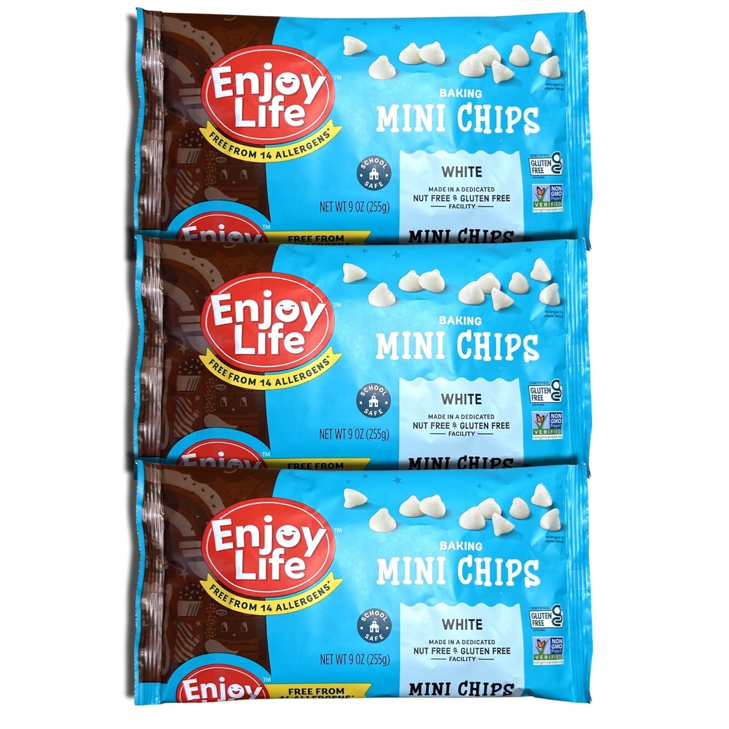 Tribeca Curations Mini chips para hornear de chocolate blanco, sin alérgenos, aprobado por la escuela, 9 onzas, paquete económico de 3