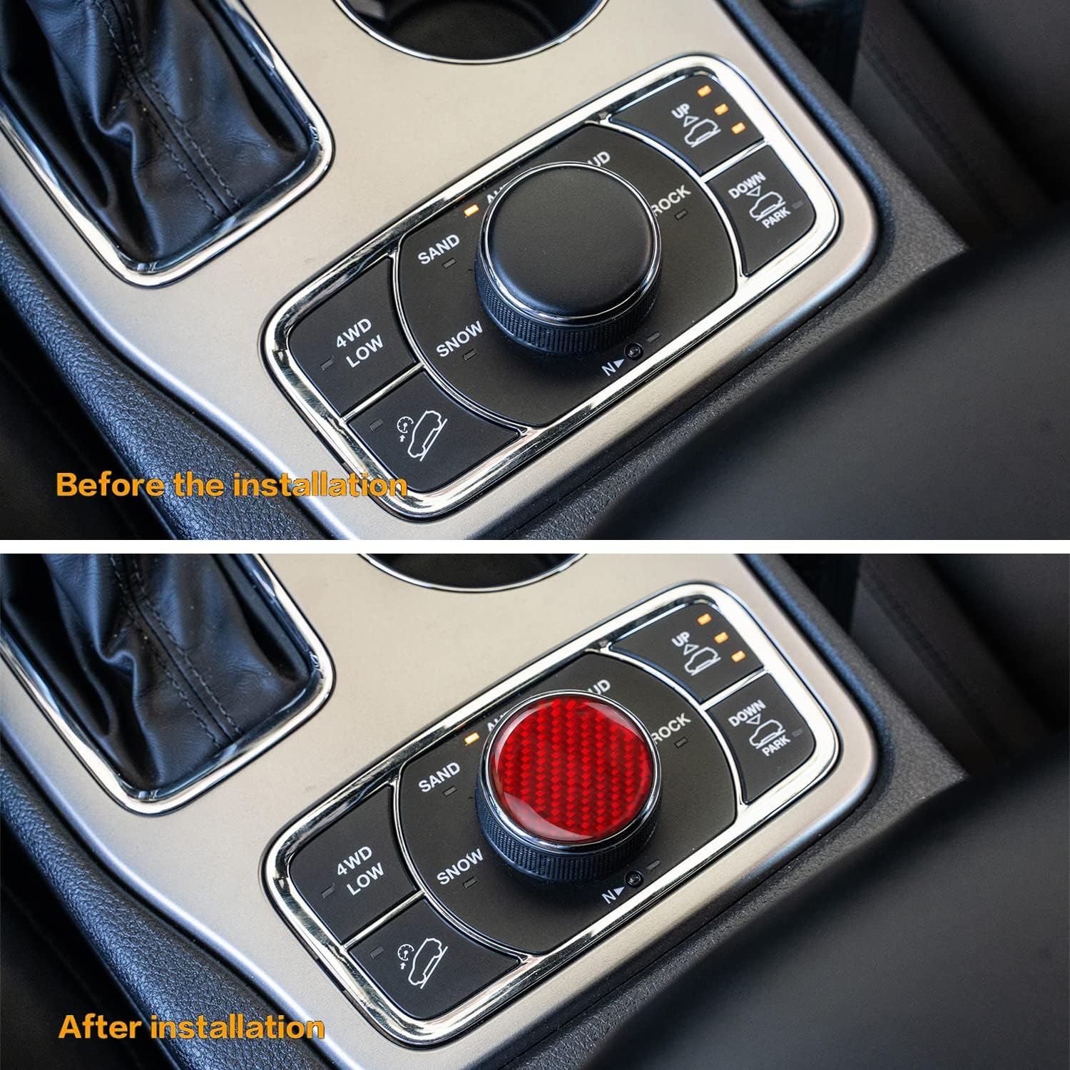 ramuel Compatible con consola central de fibra de carbono, panel de palanca de cambios interior, cubierta de pomo, accesorios de automóvil para Jeep