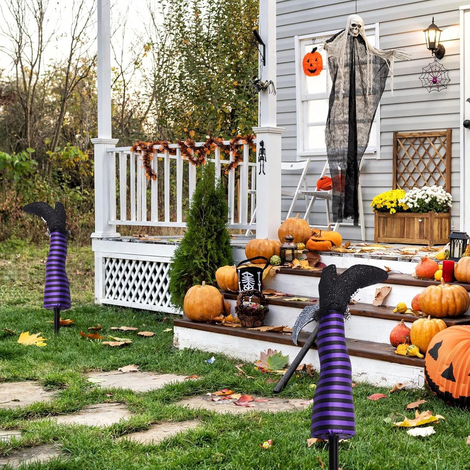 1 par de patas de bruja de Halloween de 18 pulgadas al revés para patas de bruja malvada  Estacas de patas y pies de brujas, estacas de Halloween,