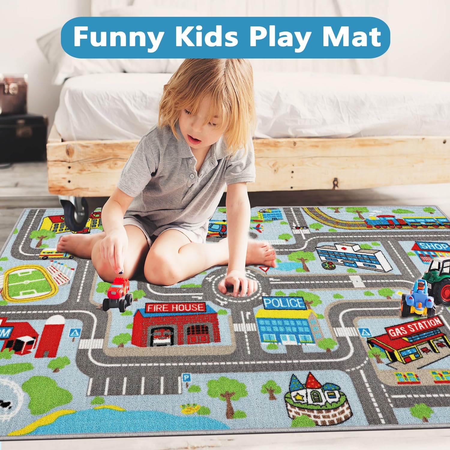 Capslpad Kids Rug Educational Play Rug 5.2’x3.3′ Traffic Road Kids Play Car Mat Large Learning Play Game Area Rug Kids Carpet for Playroom Living
