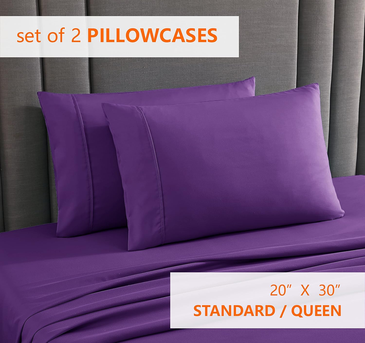 American Home Collection Juego de 2 fundas de almohada de microfibra de doble cepillado, suaves y de fácil cuidado (morado, estándarQueen de 20 x 30