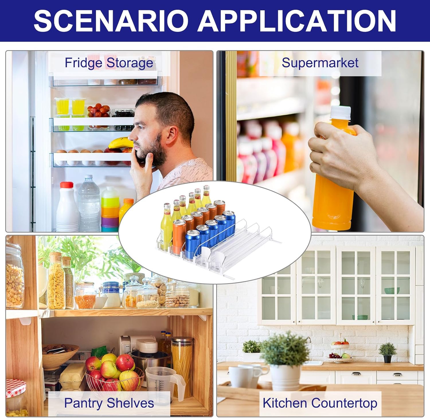 uxcell Organizador de latas de soda para refrigerador, organizador de bebidas autoempujable para refrigerador, dispensador de bebidas ajustable de