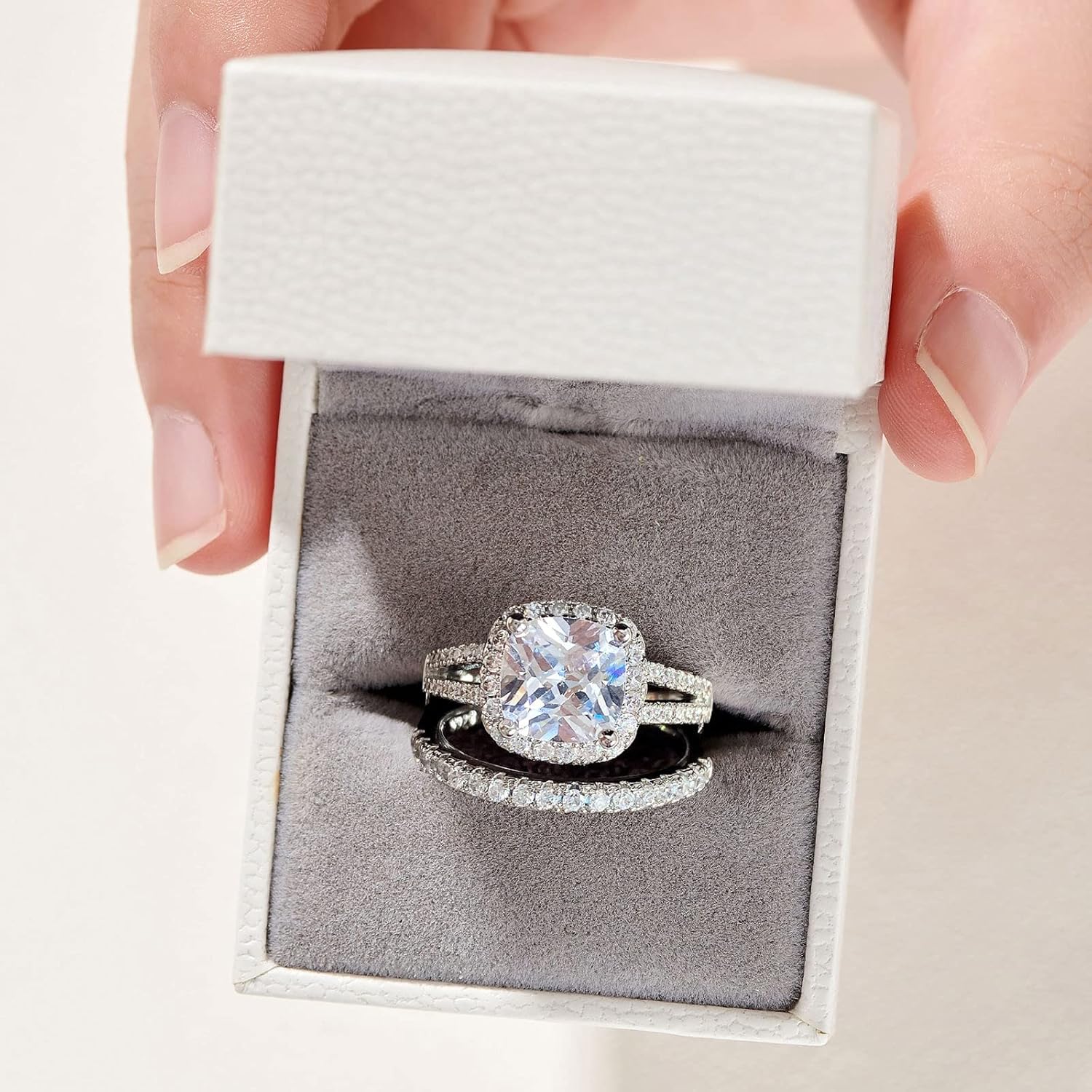 Couples Rings for Him and Her Set, Rhinestone Crystal Diamond Engagement Rings for Women CZ Cubic Zirconia Opal Wedding Ring Sets Mothers Day