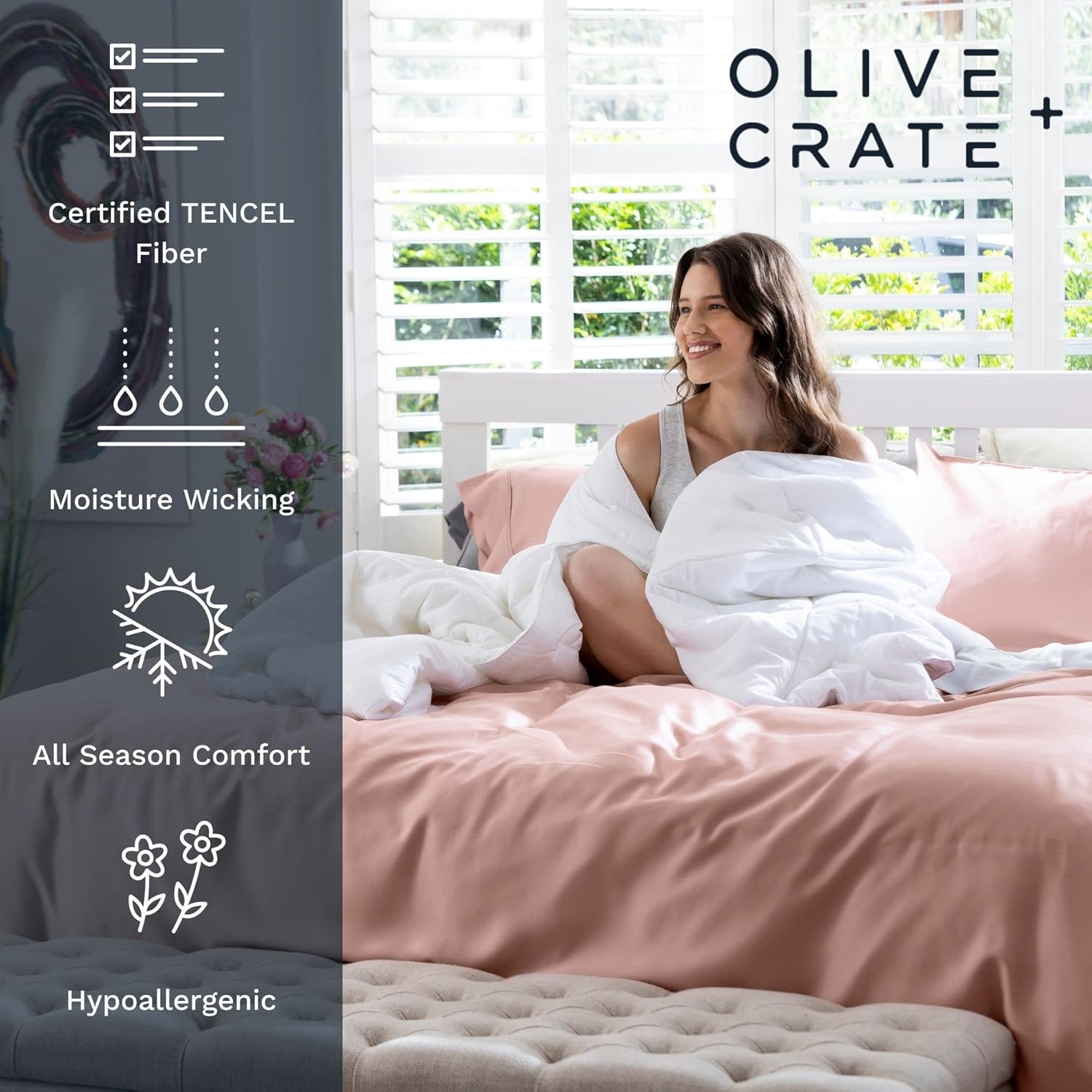 Olive + Crate Fundas de edredón refrescantes de eucalipto tamaño Queen  Fibra de lyocell Tencel certificada de Austria para edredón  Fibra modal