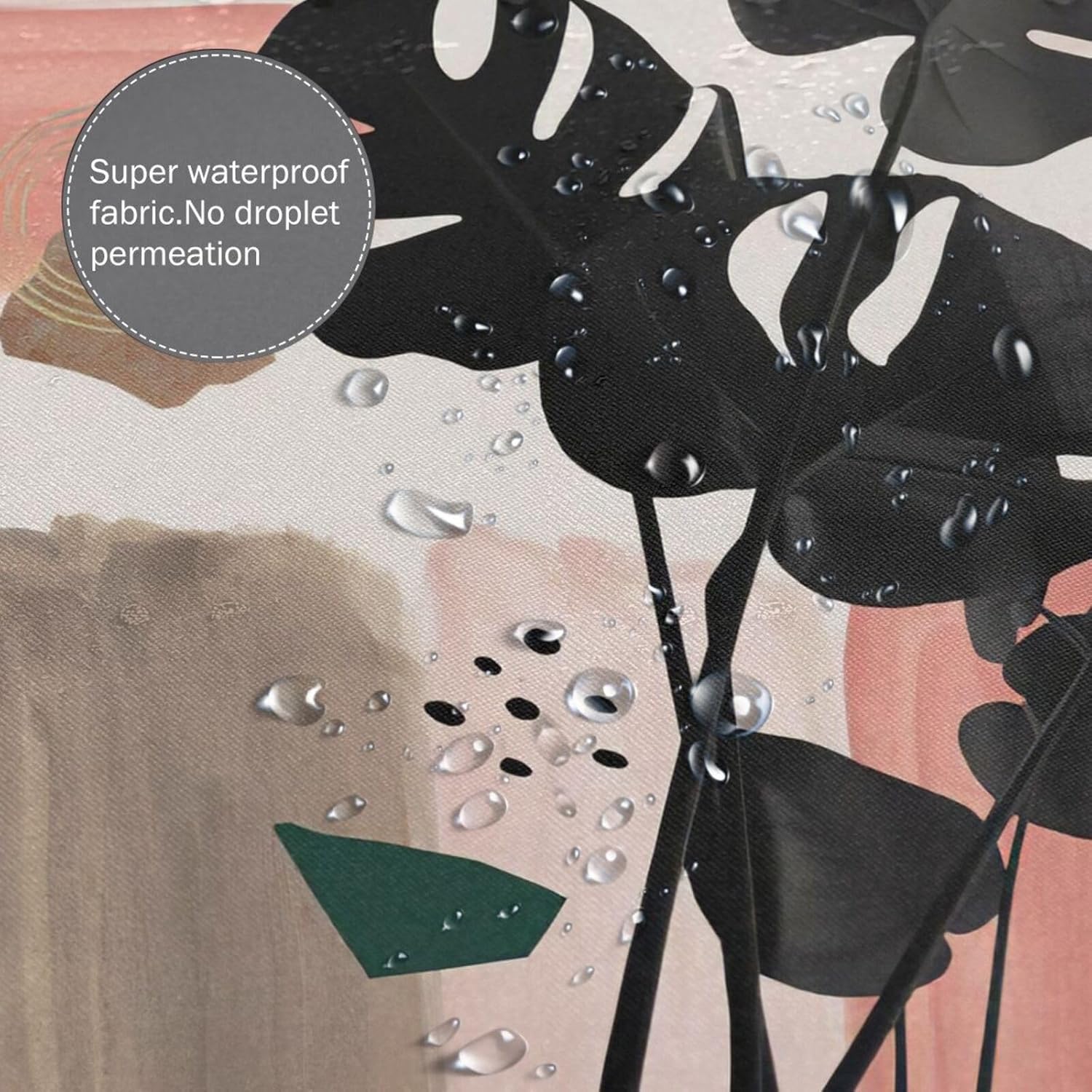 Cortina de ducha bohemia con diseño botánico abstracto de hojas de palmera negra, tela de poliéster, impermeable, de mediados de siglo, con ganchos,