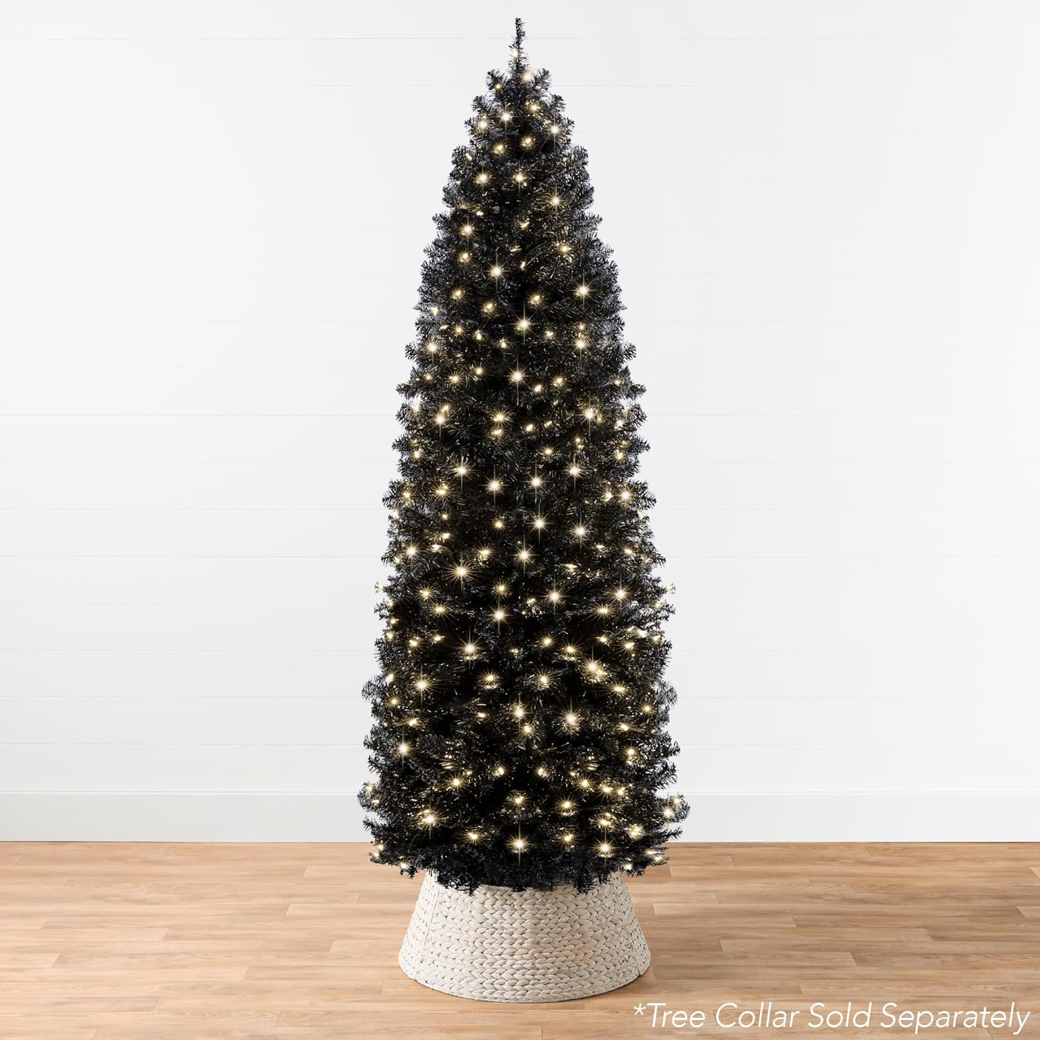 Best Choice Products Árbol de Navidad de lápiz negro preiluminado de 7.5 pies, árbol de vacaciones delgado artificial delgado para el hogar,