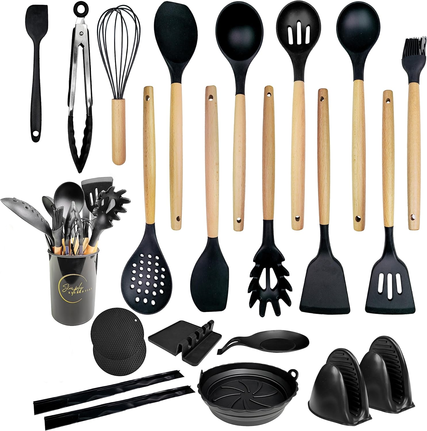 Juego de utensilios de cocina de silicona  23 piezas de espátula resistente al calor, cuchara, batidor, clips de mano, almohadilla de cuchara,