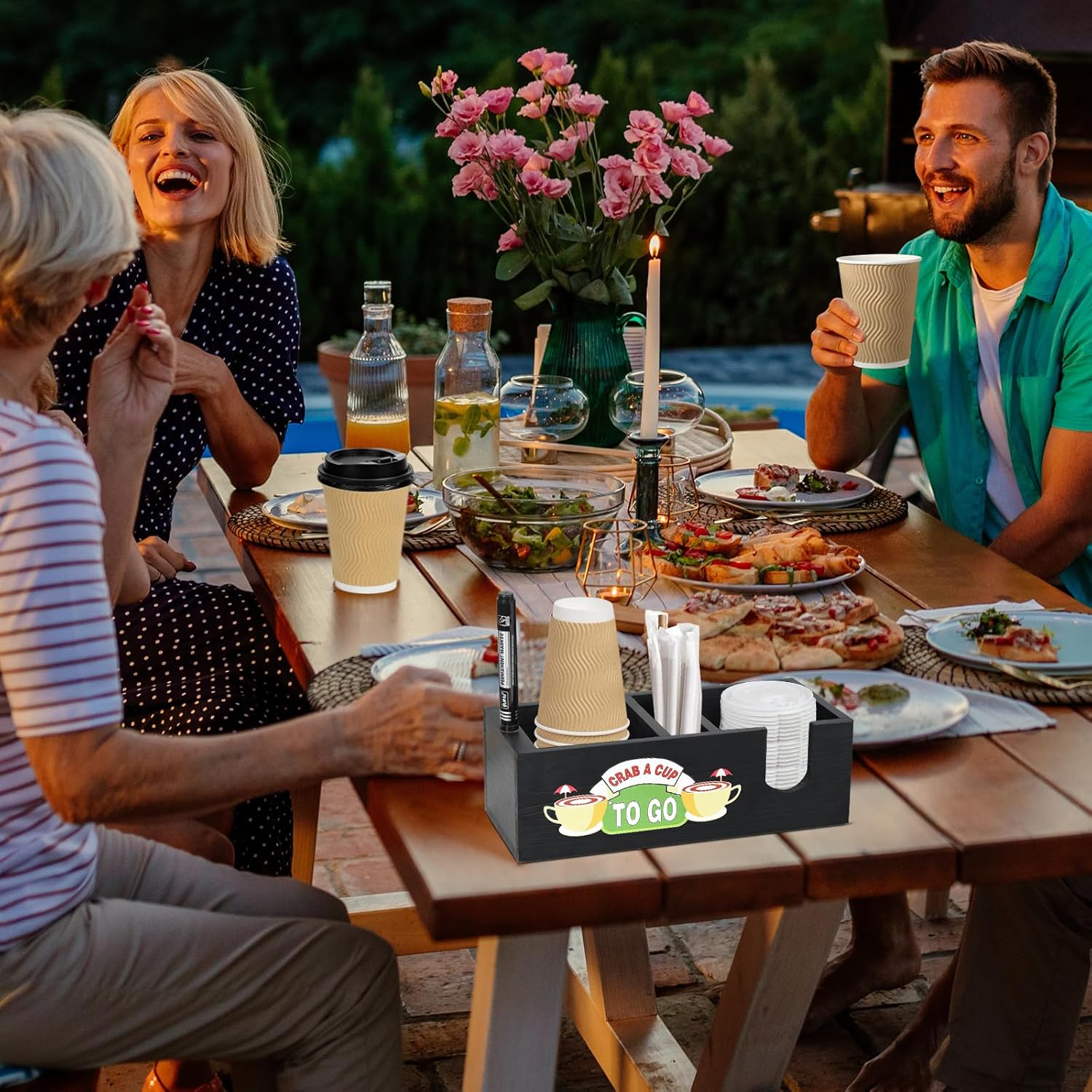 Accesorios y organizador de cafeterías dispensador de tazas de café, decoración de barra de café de madera, dispensador de tazas desechable, soporte