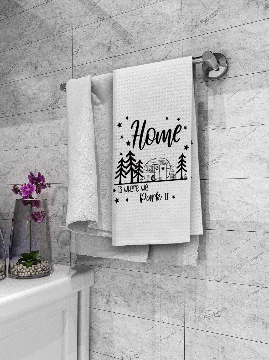 Dibor Home is Where We Park It – Toallas de cocina para camping, paños de cocina, paños de cocina, Woodland RV Remolque, paño de secado absorbente