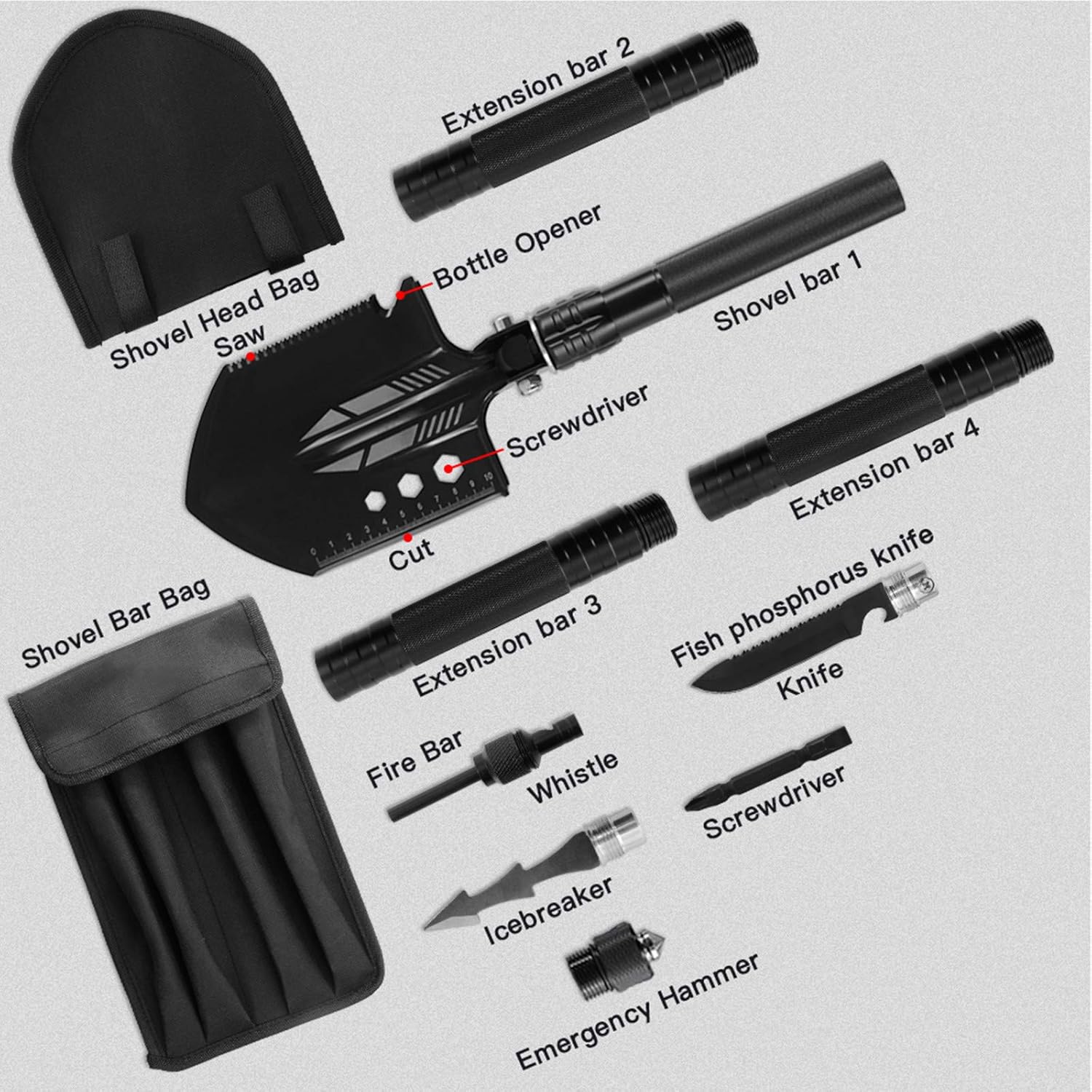 Camping Folding Shovel Survival Tool with Carrying Pouch Military Shovel Multitool for Car Emergency Camping Hiking Backpacking Fishing Gardening